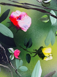 Ash Pink Release -  large impasto floral conceptual textured painting on canvas