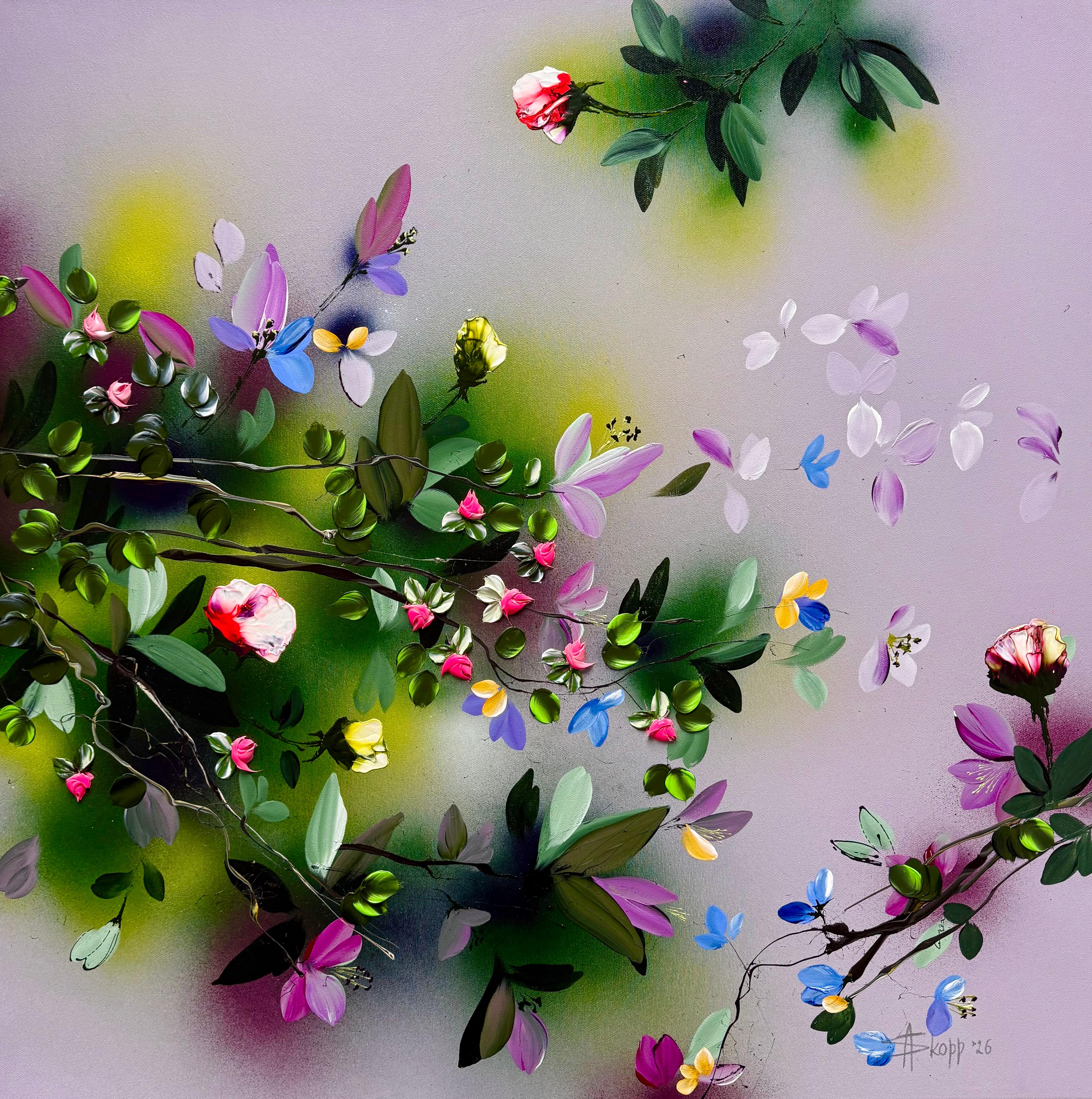 Ash Pink Release -  large impasto floral conceptual textured painting on canvas