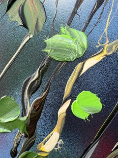 "Beautiful Nothing" square impressionistic floral  blue painting on canvas