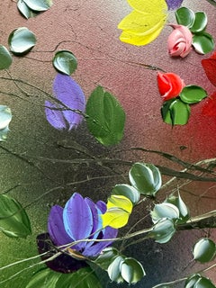 Between Light and Bloom II - Contemporary floral colorful large painting