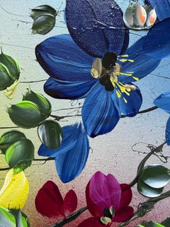 "Blooming Current" impressionistic painting, colorful flowers on cotton  canvas