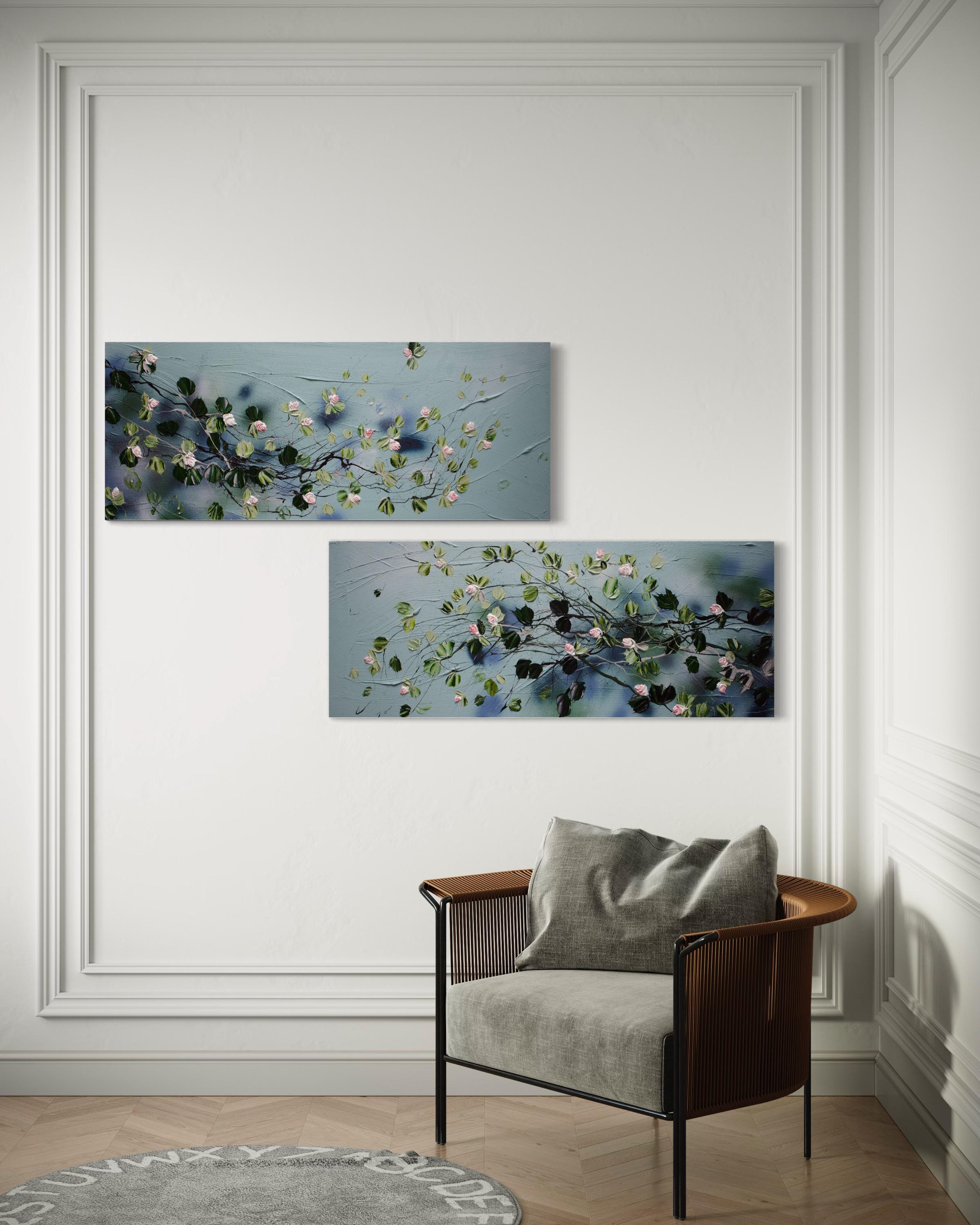 „Blossoming Metamorphosis I“ lange florale Kunst, Landschaftsformat, strukturierte Kunst im Angebot 9
