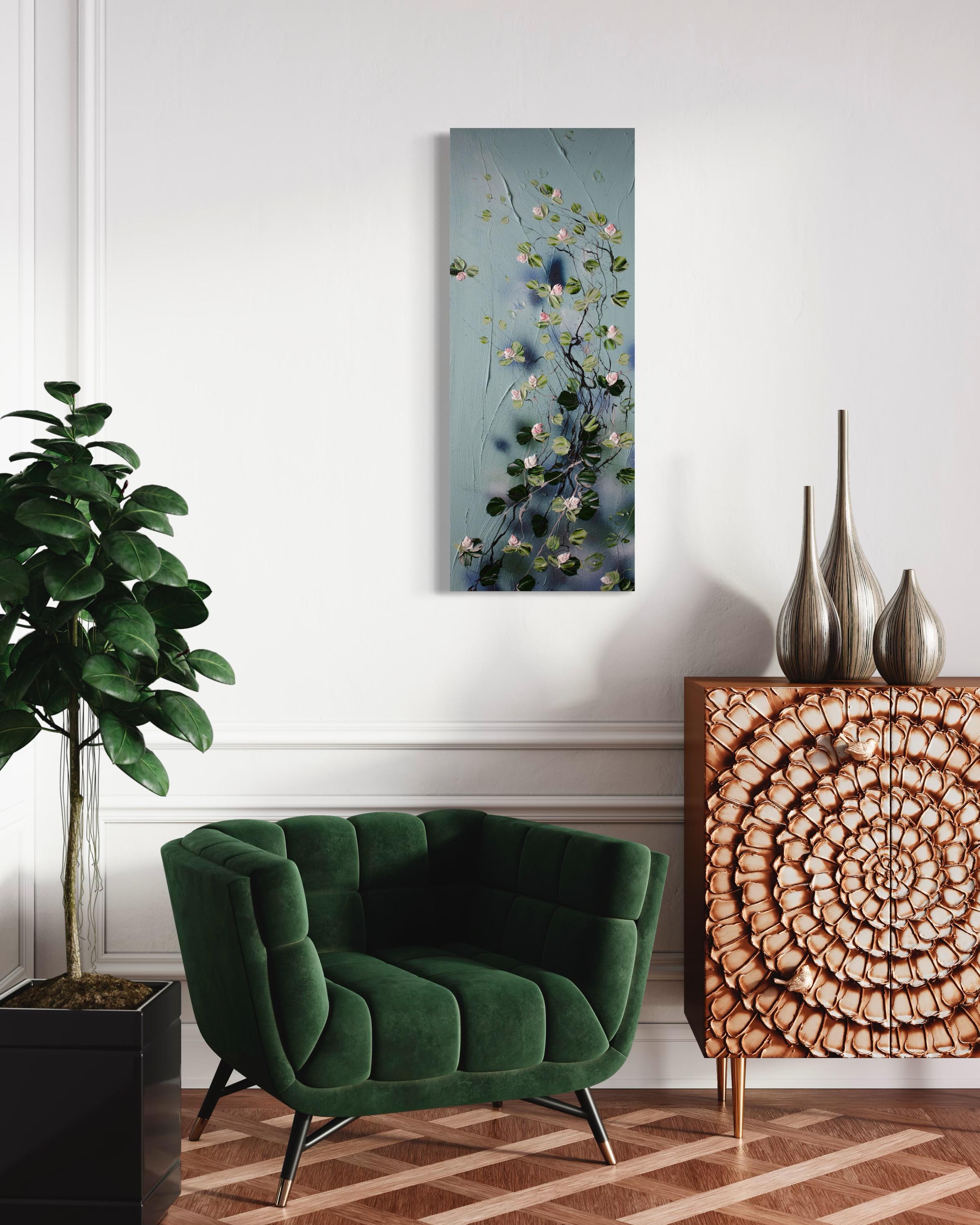 « Blooming Metamorphosis I », longue œuvre d'art floral, format paysager, art texturé - Abstrait Painting par Anastassia Skopp