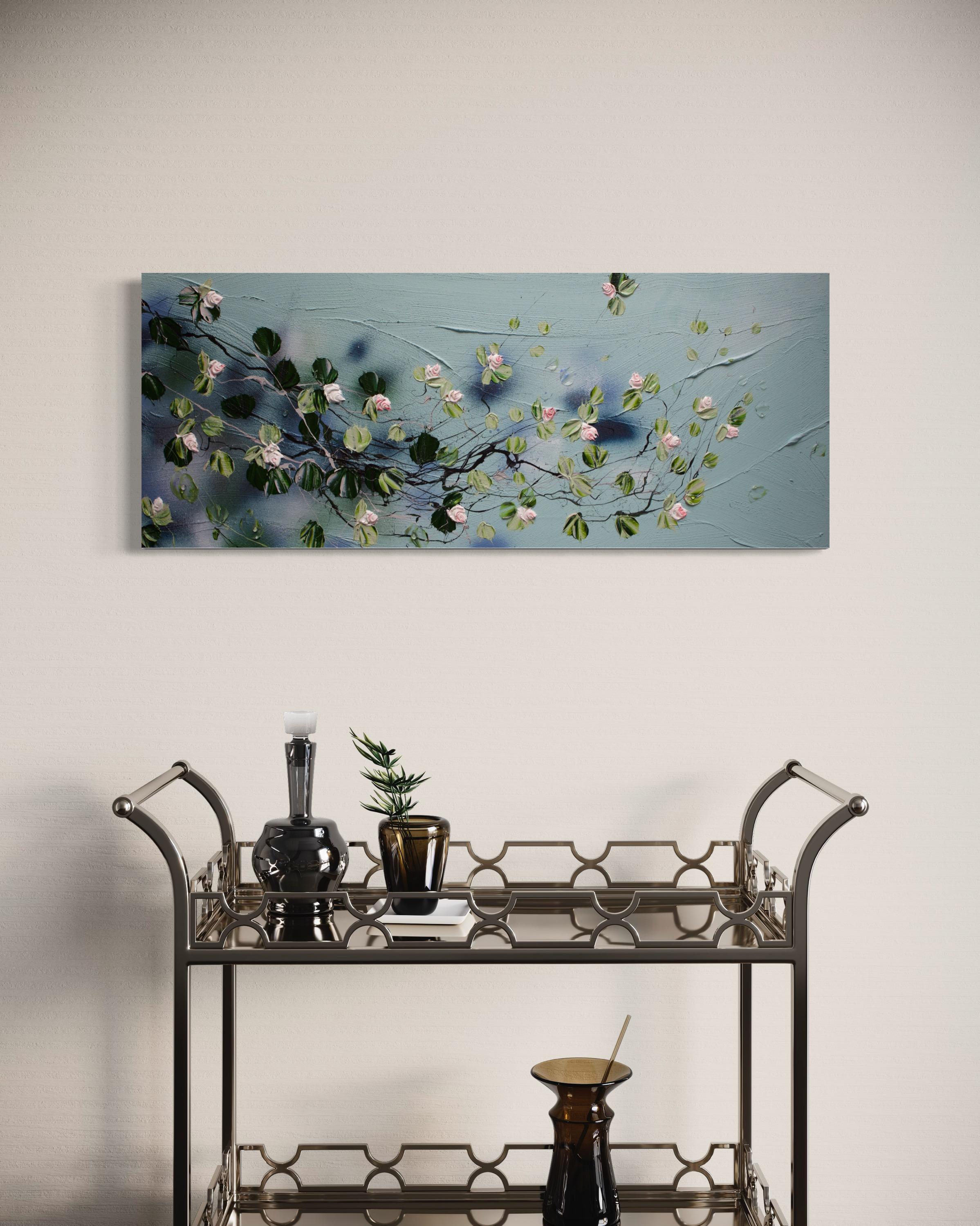 « Blooming Metamorphosis I », longue œuvre d'art floral, format paysager, art texturé en vente 1