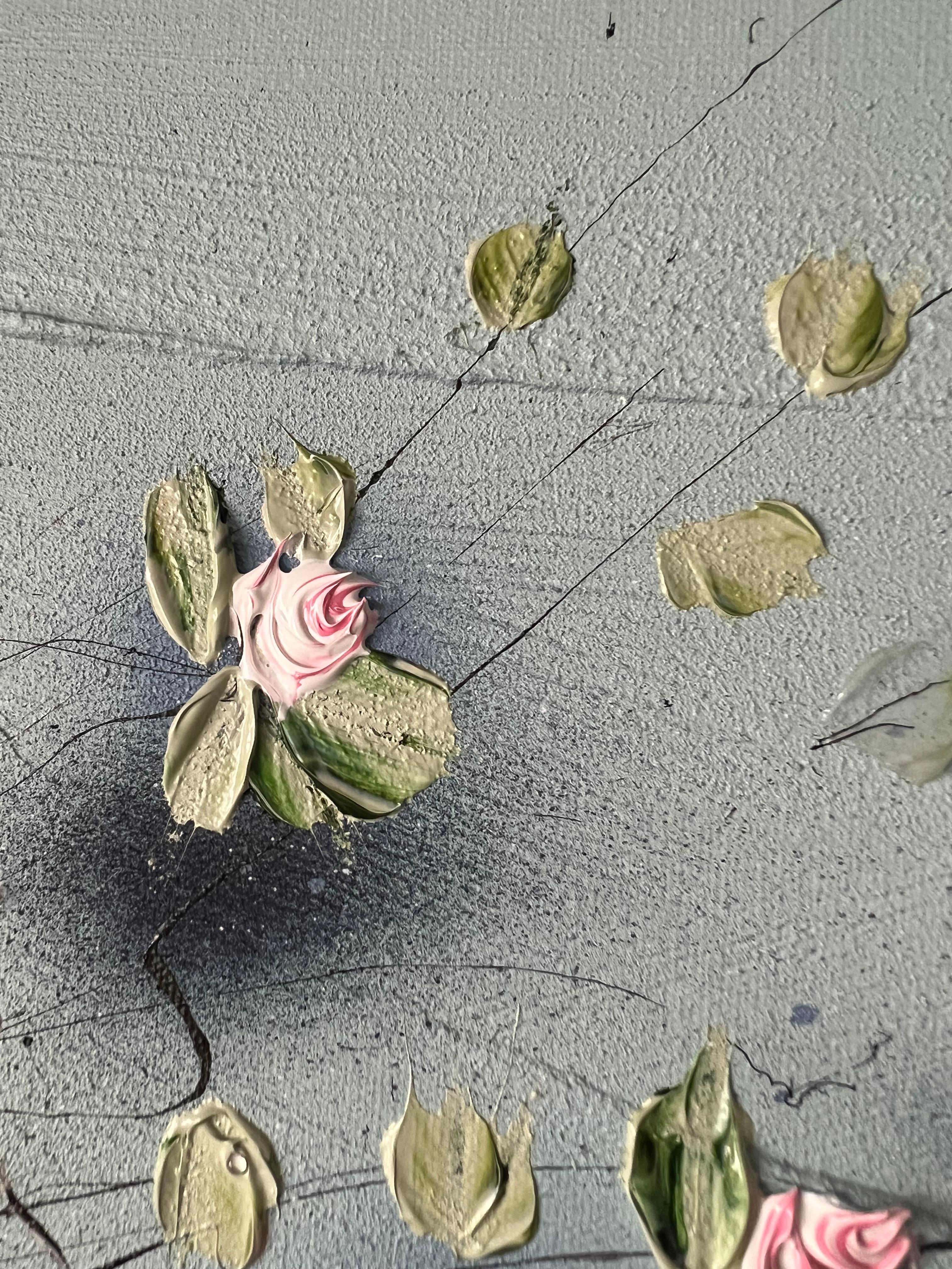 „Blossoming Metamorphosis I“ lange florale Kunst, Landschaftsformat, strukturierte Kunst im Angebot 1