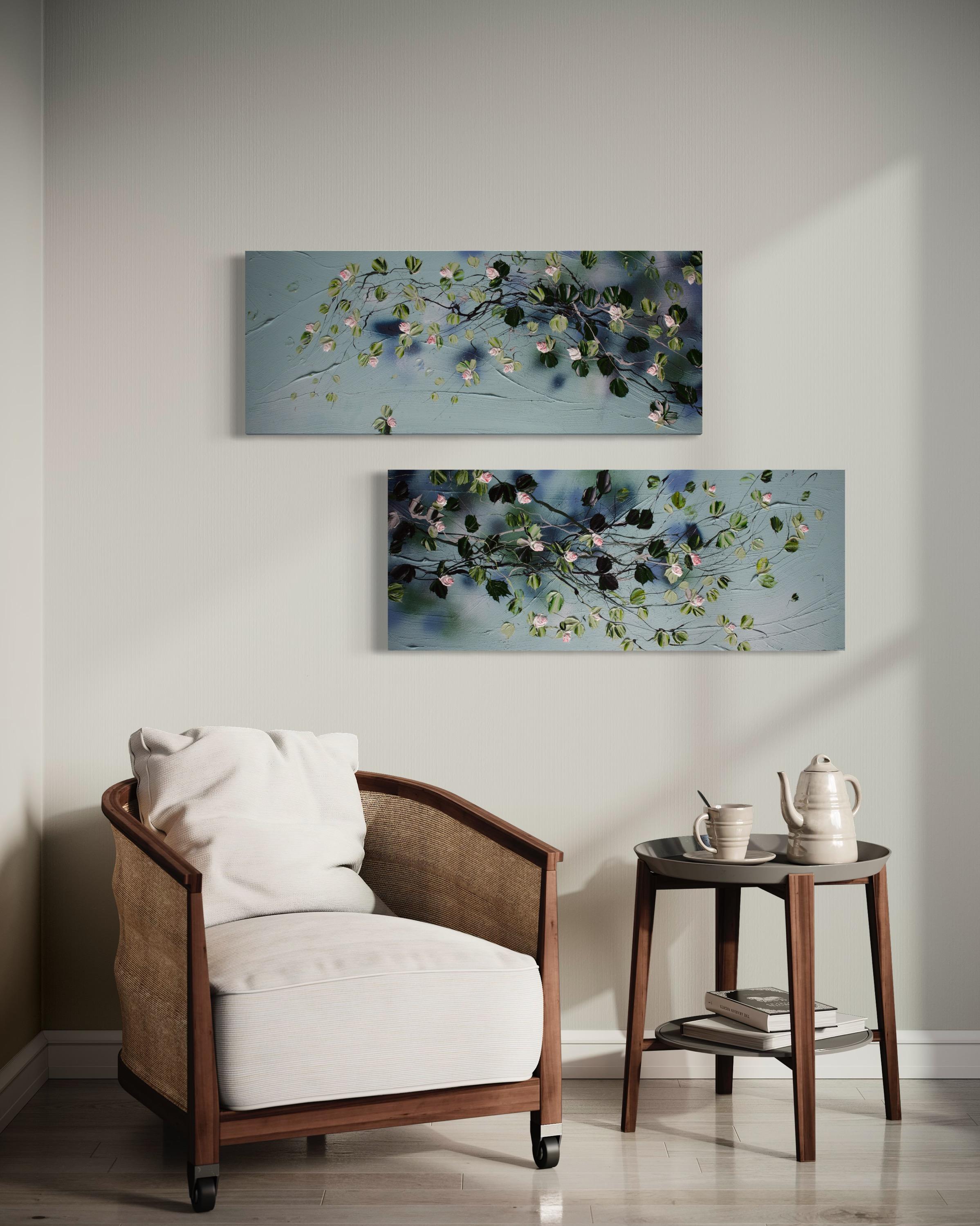 « Blooming Metamorphosis I », longue œuvre d'art floral, format paysager, art texturé en vente 3