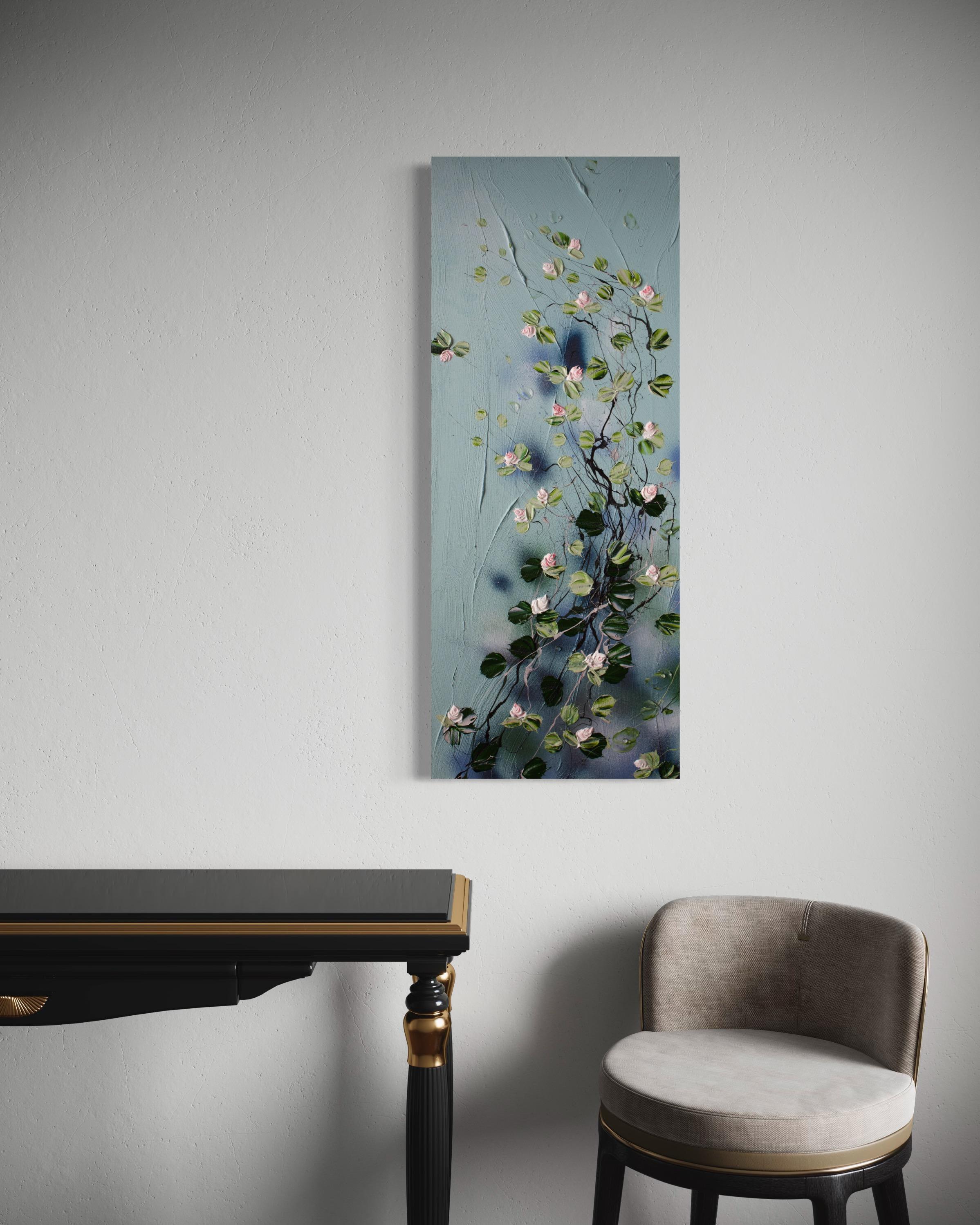 « Blooming Metamorphosis I », longue œuvre d'art floral, format paysager, art texturé en vente 4