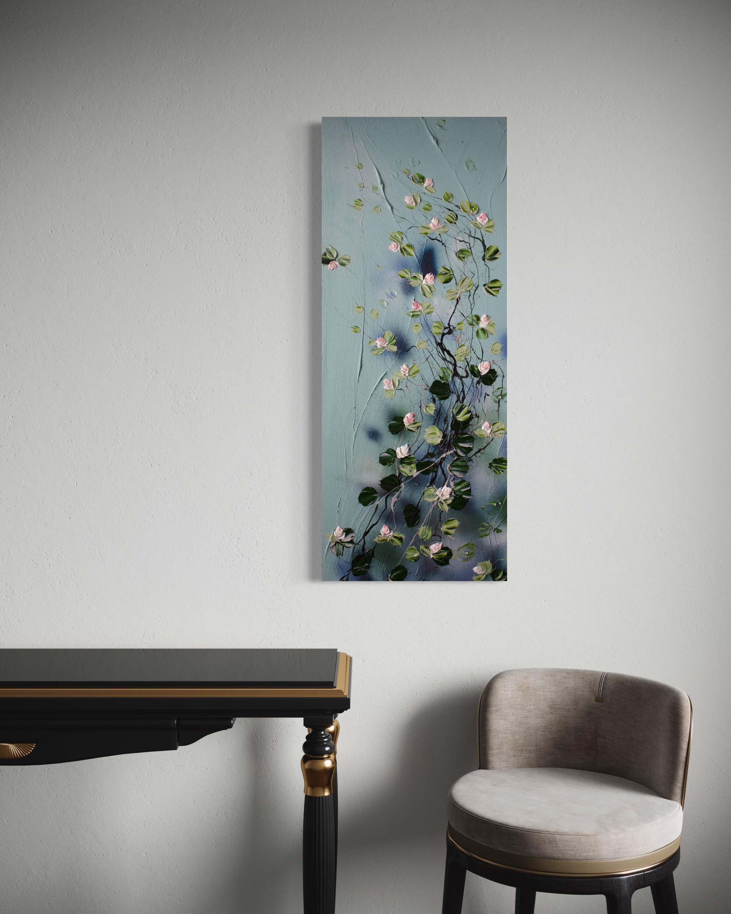 „Blossoming Metamorphosis I“ lange florale Kunst, Landschaftsformat, strukturierte Kunst im Angebot 3