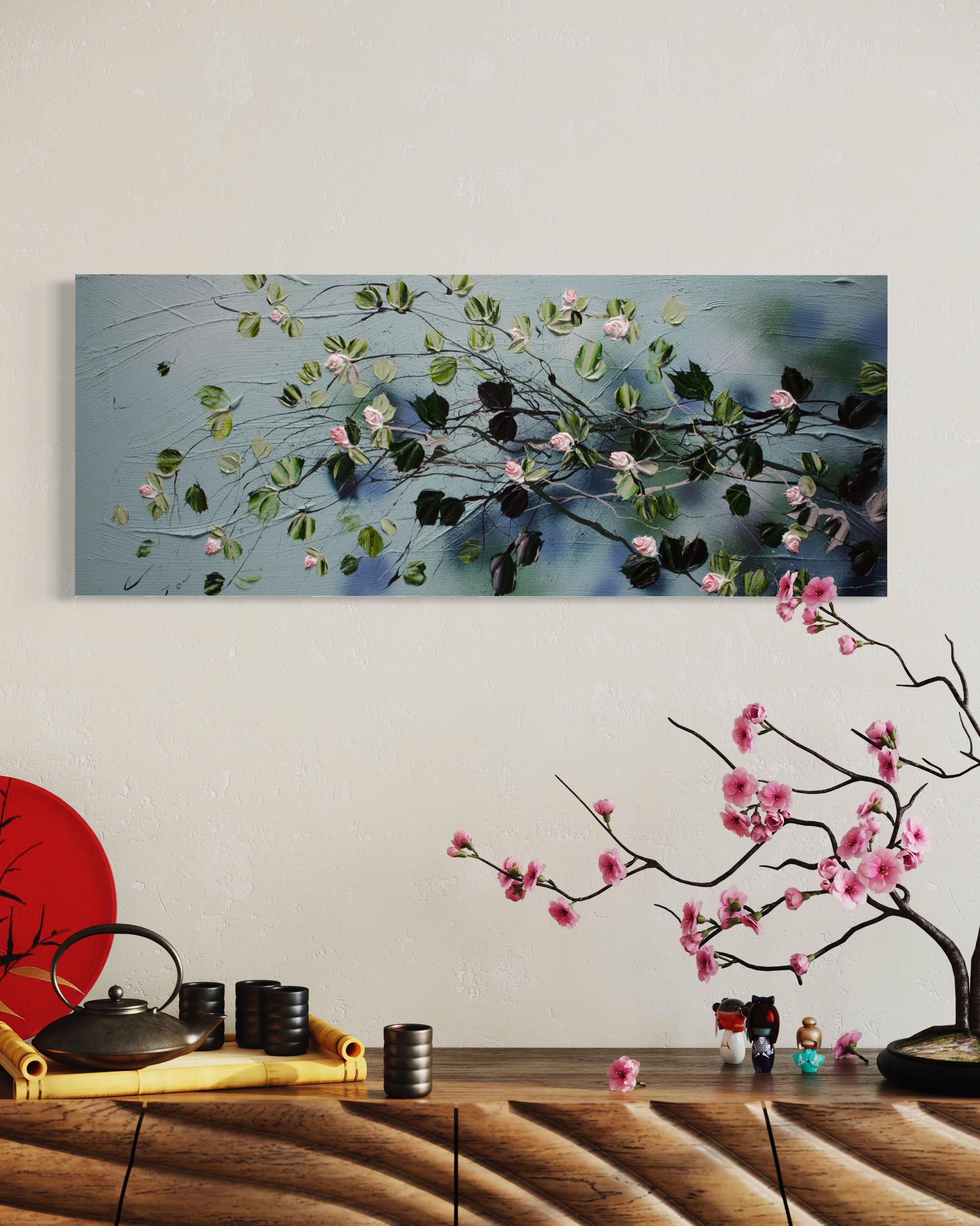 „Blossoming Metamorphosis II“ lange florale Kunst, Landschaftsformat, strukturierte Kunst im Angebot 2