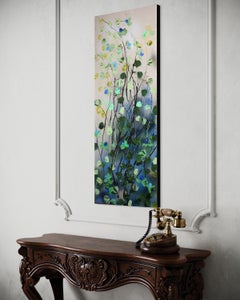 "BLUE BLOOMS" floral long textured painting, vertical and horizontal format