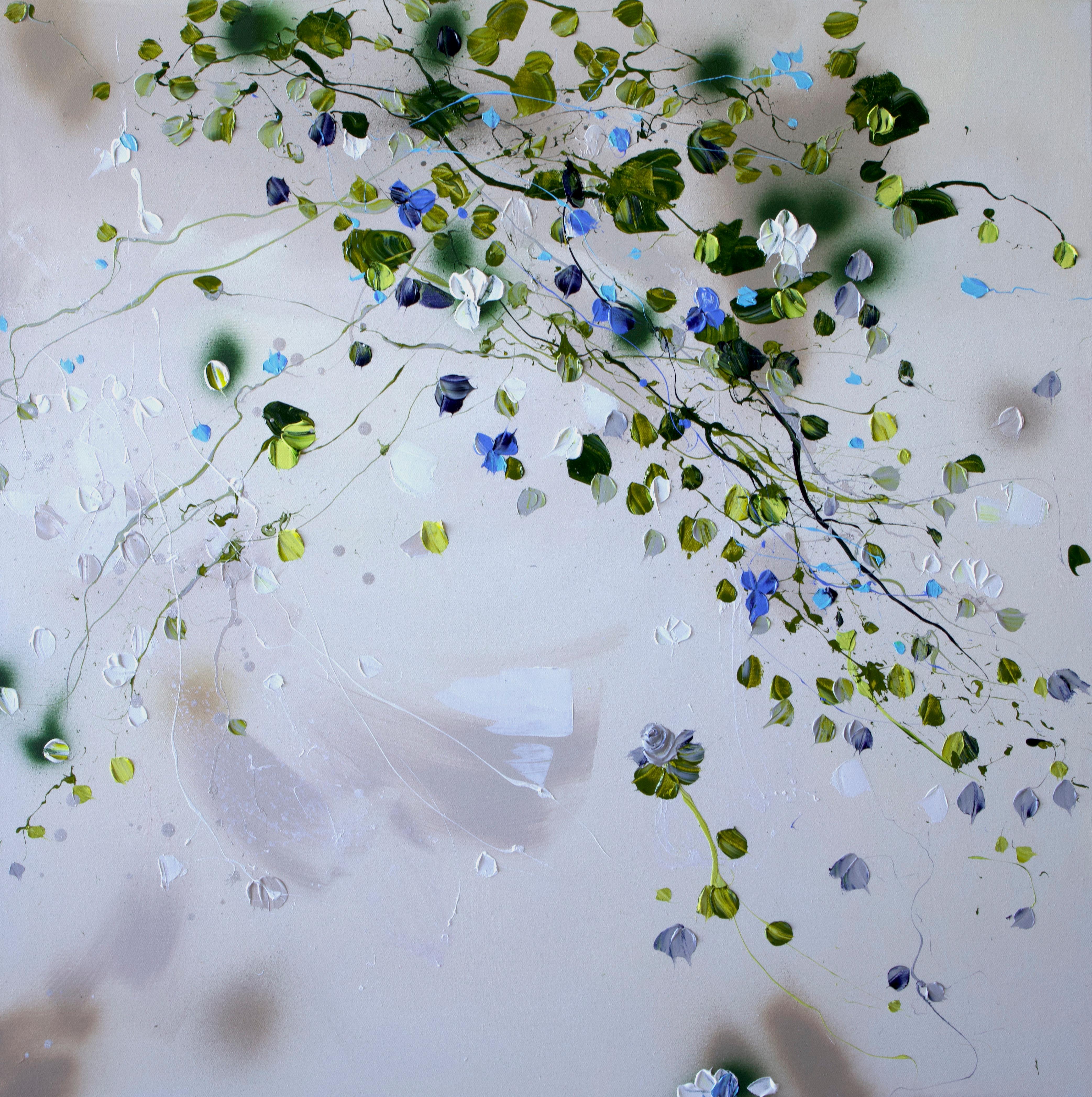 "Blue Magnolia" floral large painting
