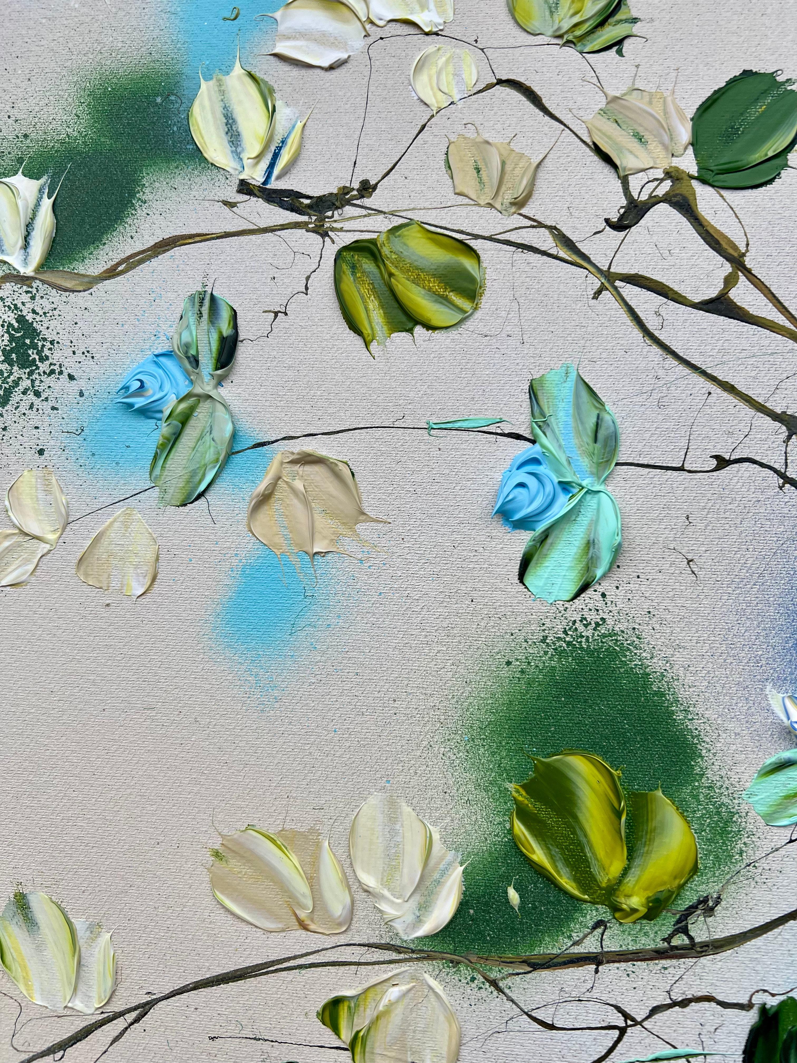 Pintura acrílica abstracta con textura sobre lienzo, de 100x120x4 cm, titulada 