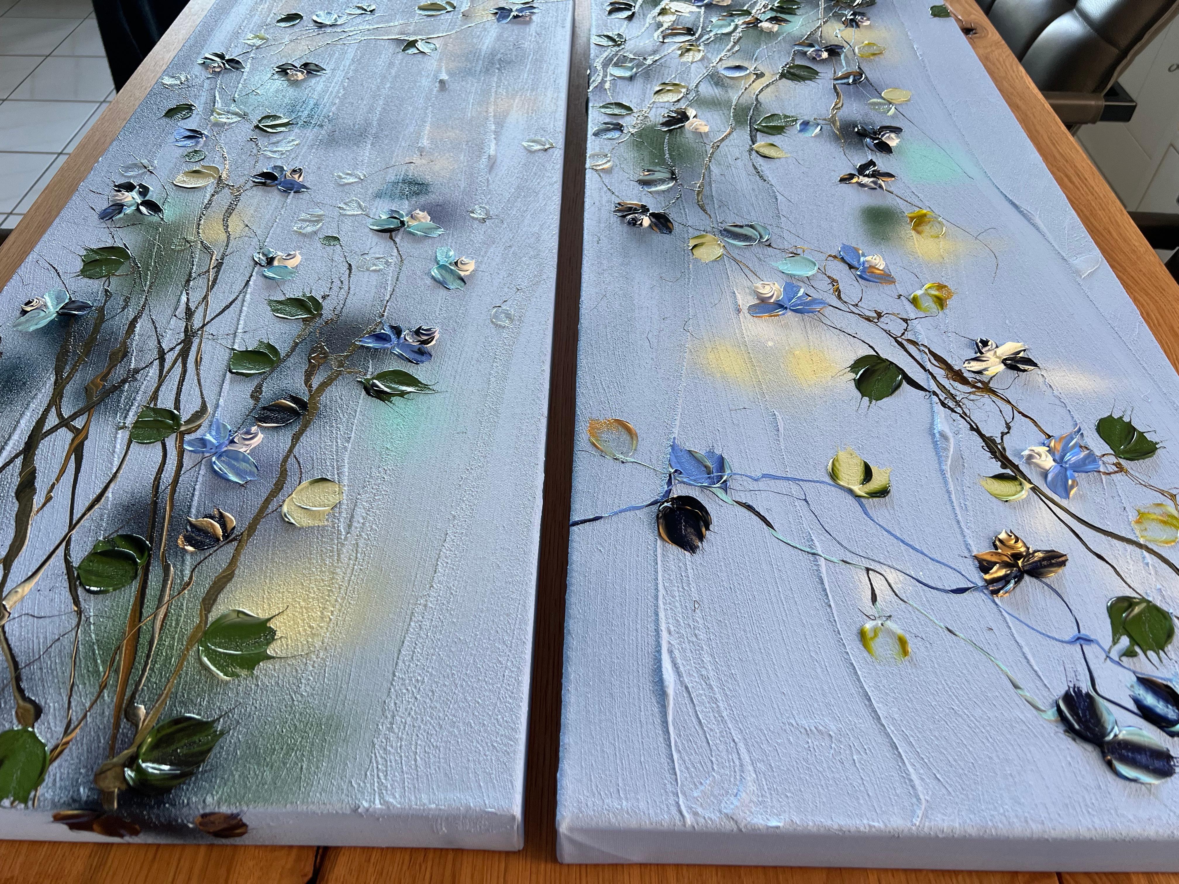 „Blue Spring“ florales, strukturiertes Gemälde auf Leinwand im Angebot 6