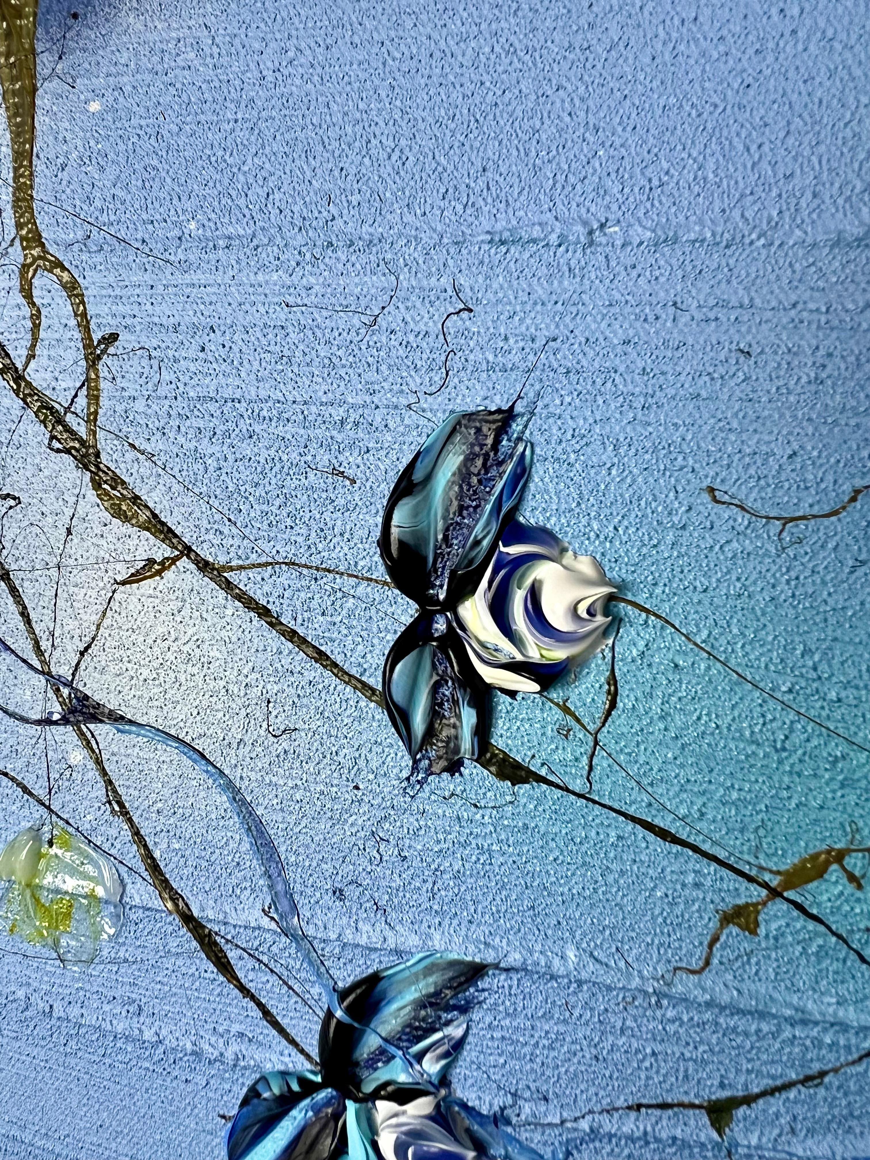 „Blue Spring“ florales, strukturiertes Gemälde auf Leinwand im Angebot 12