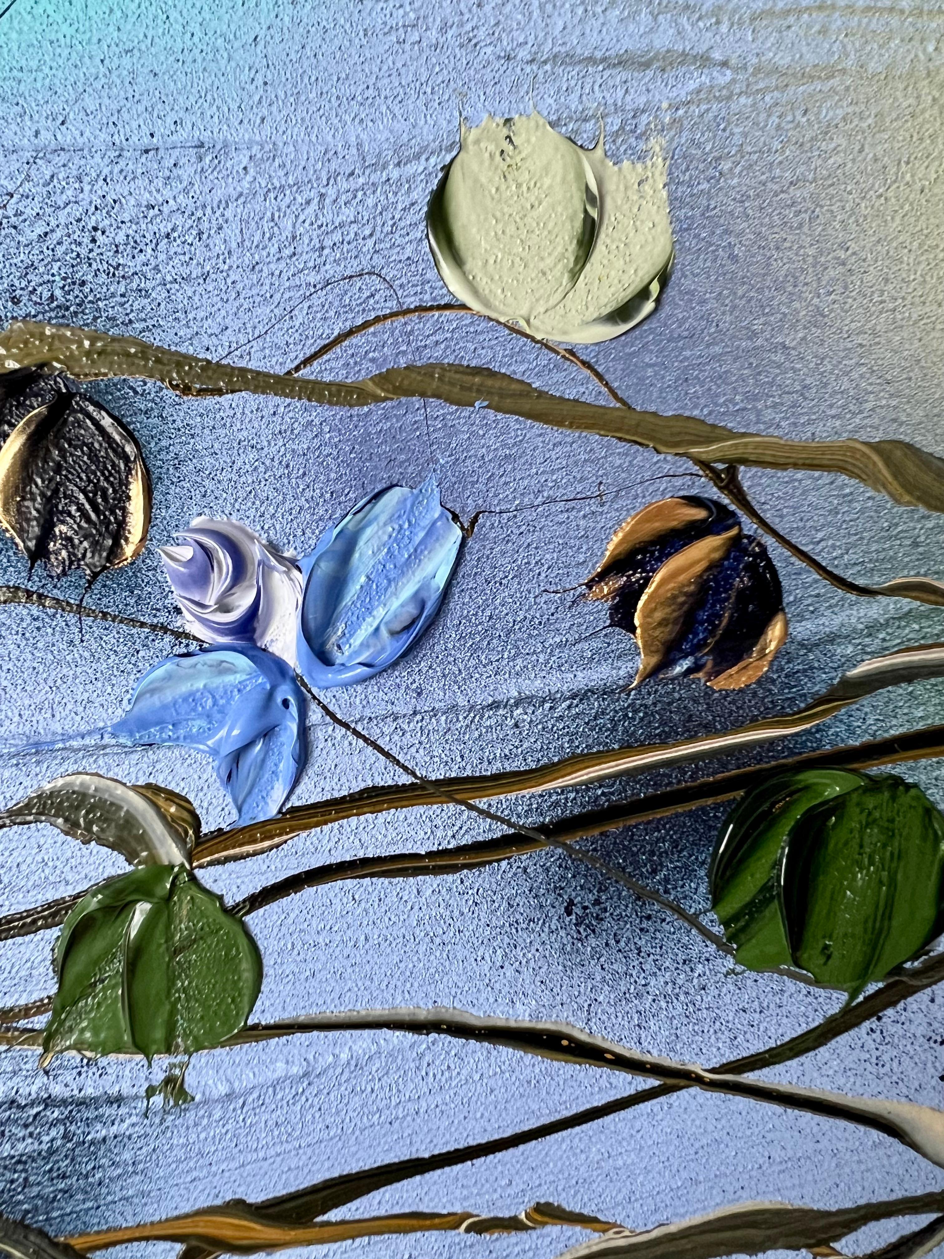 „Blue Spring“ florales, strukturiertes Gemälde auf Leinwand (Abstrakt), Painting, von Anastassia Skopp