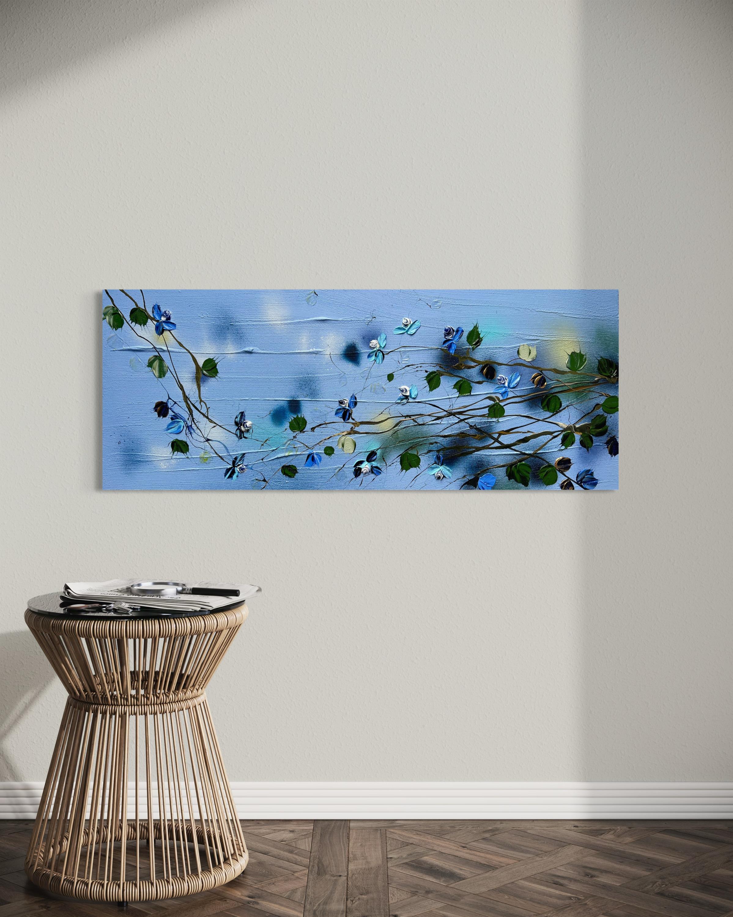 „Blue Spring“ florales, strukturiertes Gemälde auf Leinwand im Angebot 2