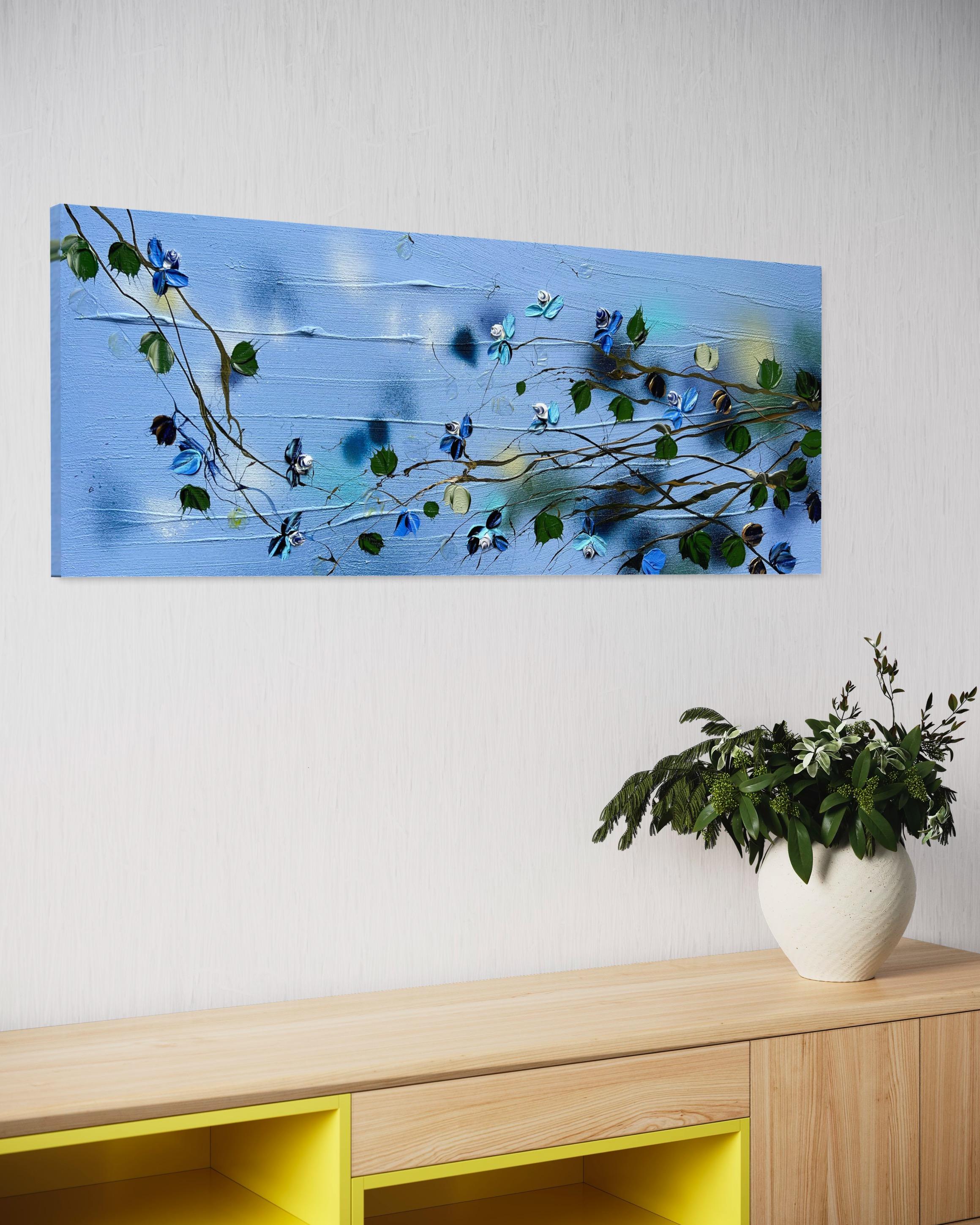 „Blue Spring“ florales, strukturiertes Gemälde auf Leinwand im Angebot 4