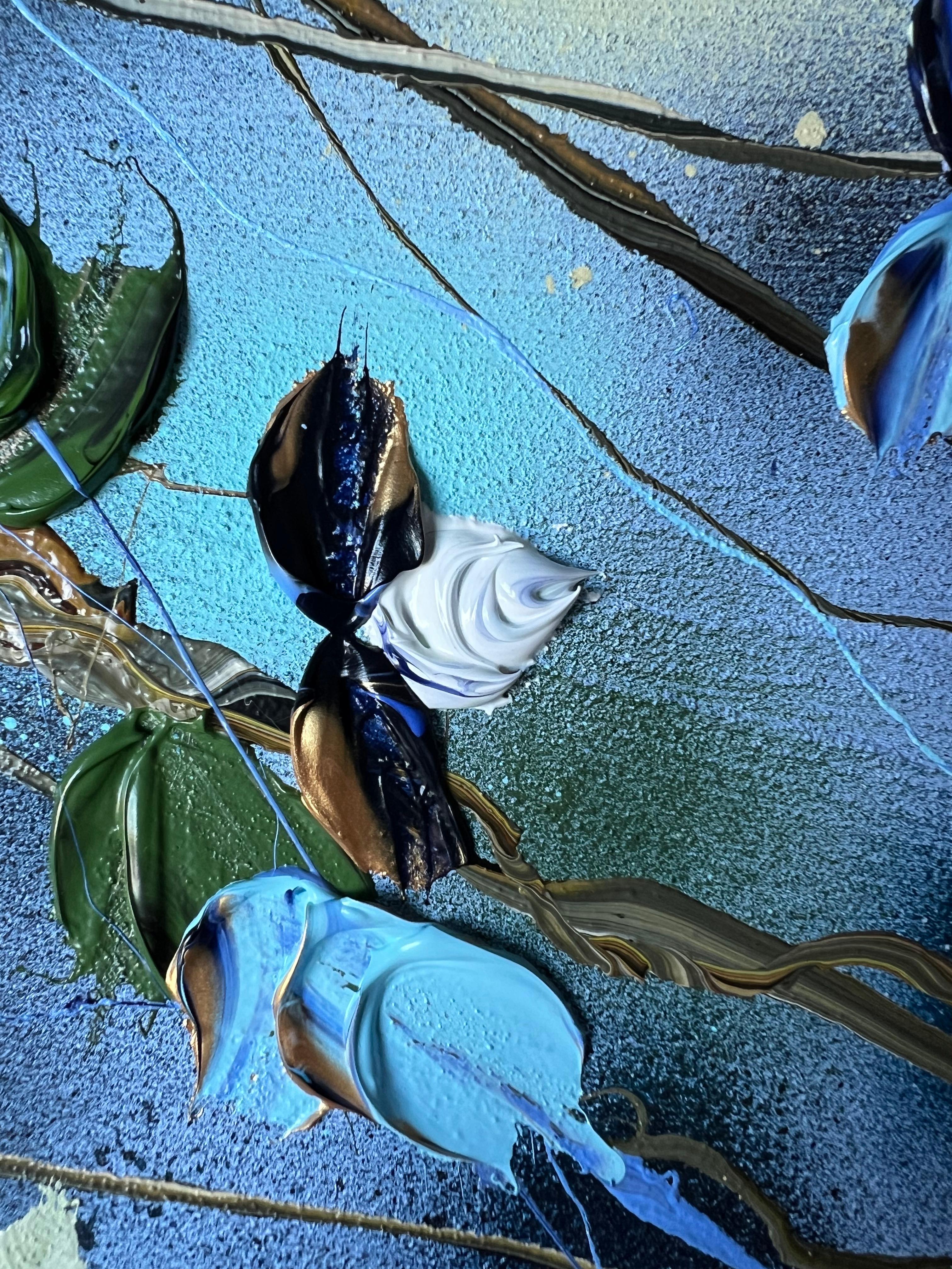 „Blue Spring II“ florale strukturierte Landschaft oder vertikales Format im Angebot 5