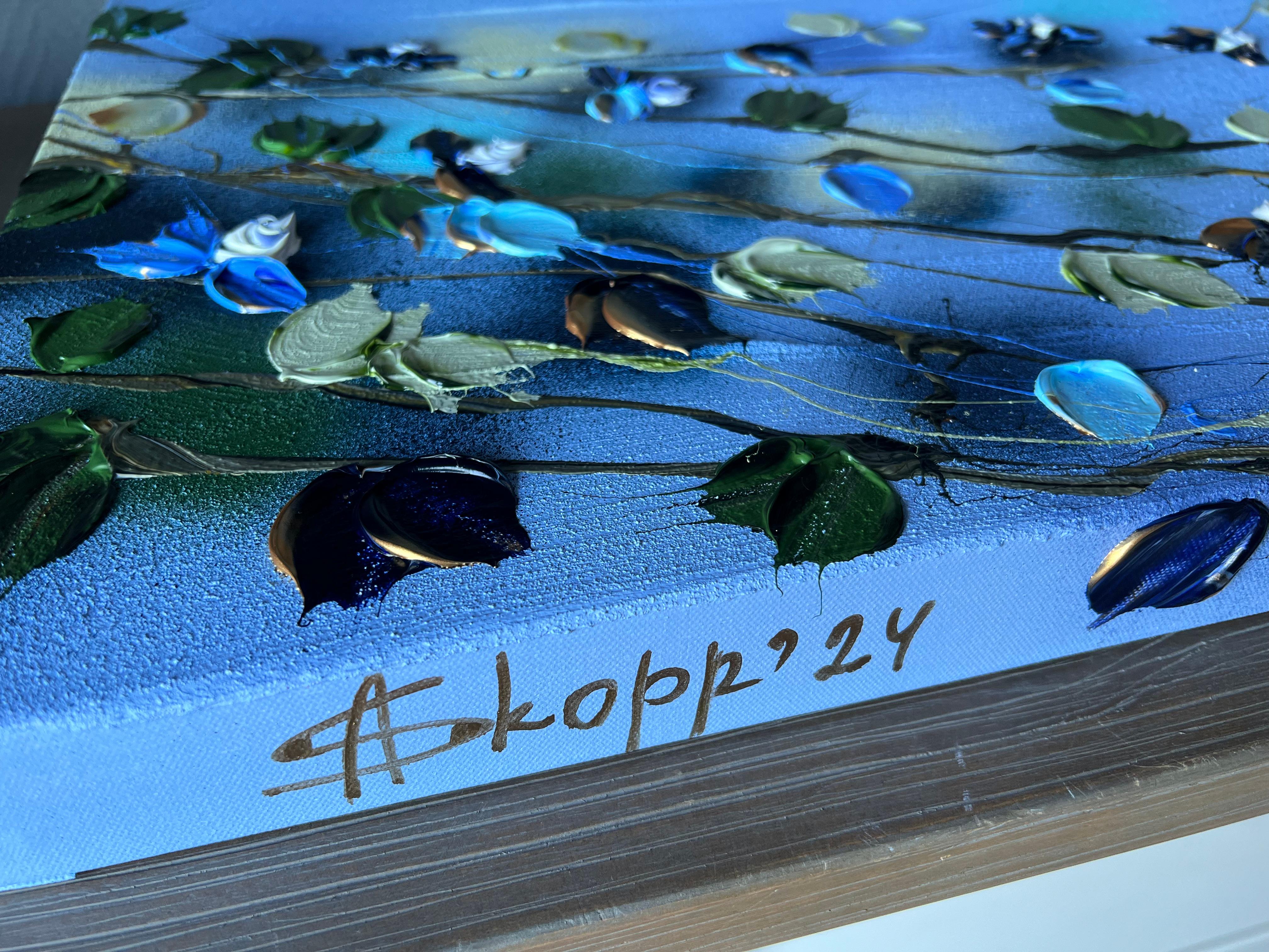„Blue Spring II“ florale strukturierte Landschaft oder vertikales Format im Angebot 11