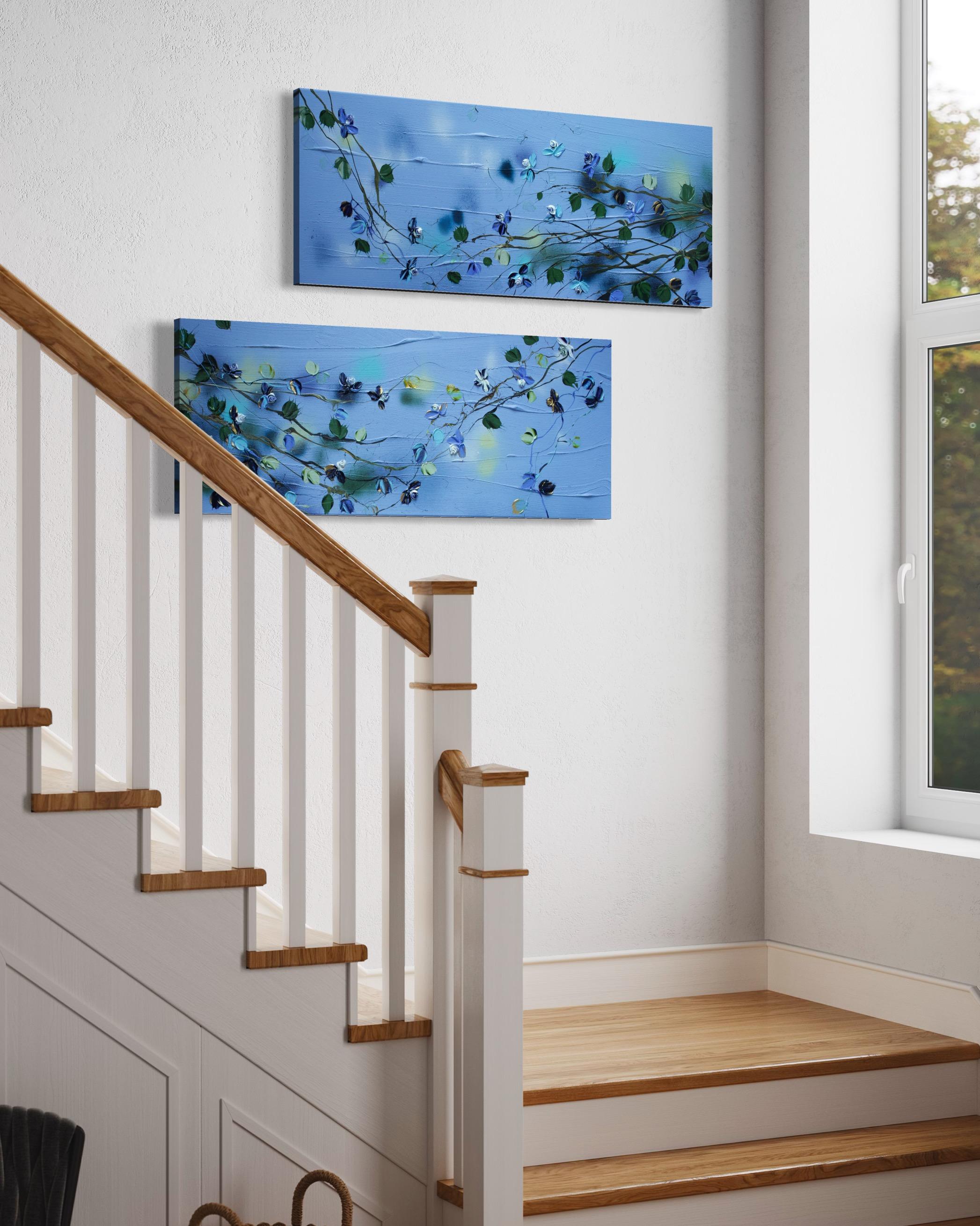 „Blue Spring II“ florale strukturierte Landschaft oder vertikales Format – Painting von Anastassia Skopp