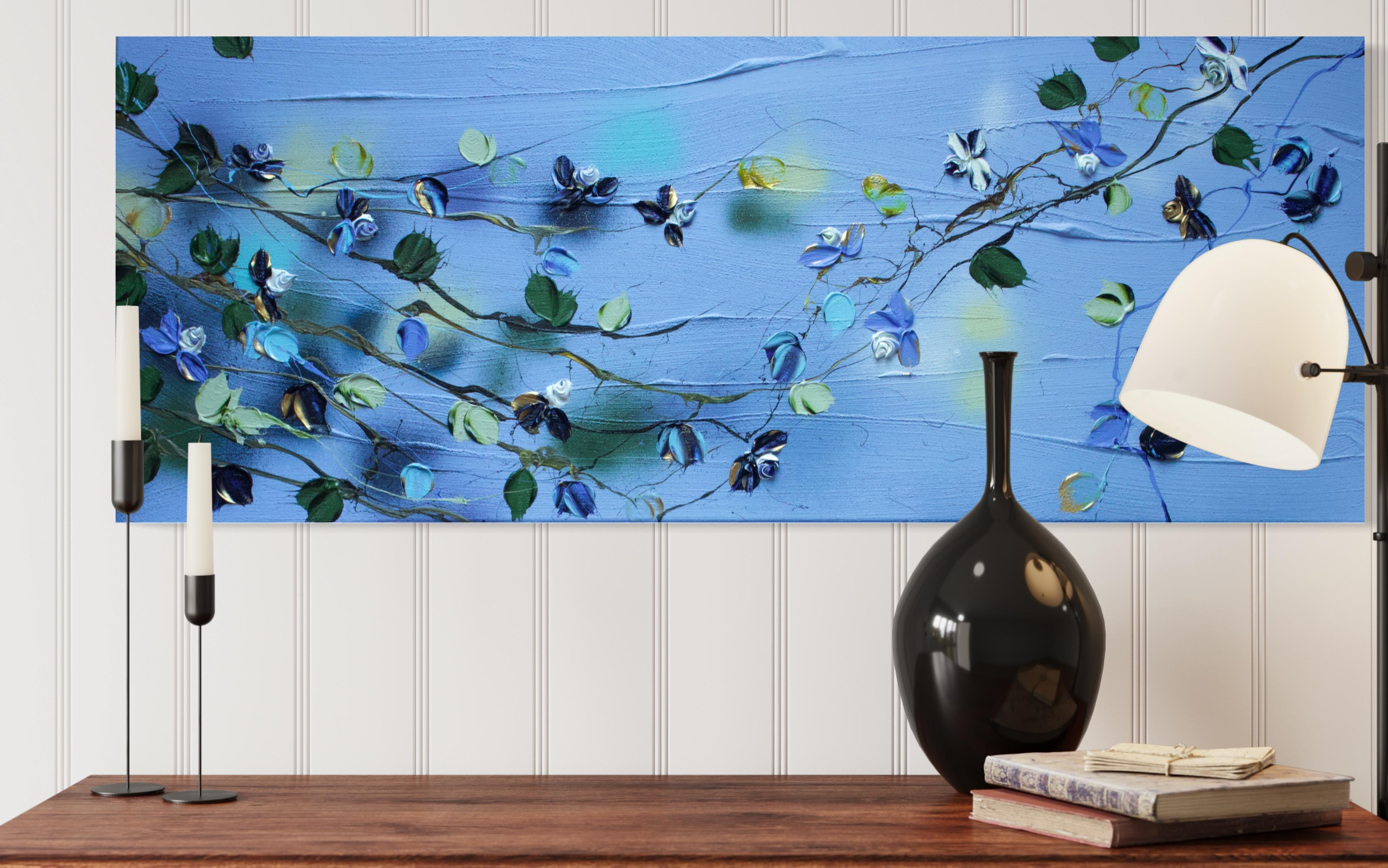 „Blue Spring II“ florale strukturierte Landschaft oder vertikales Format im Angebot 1