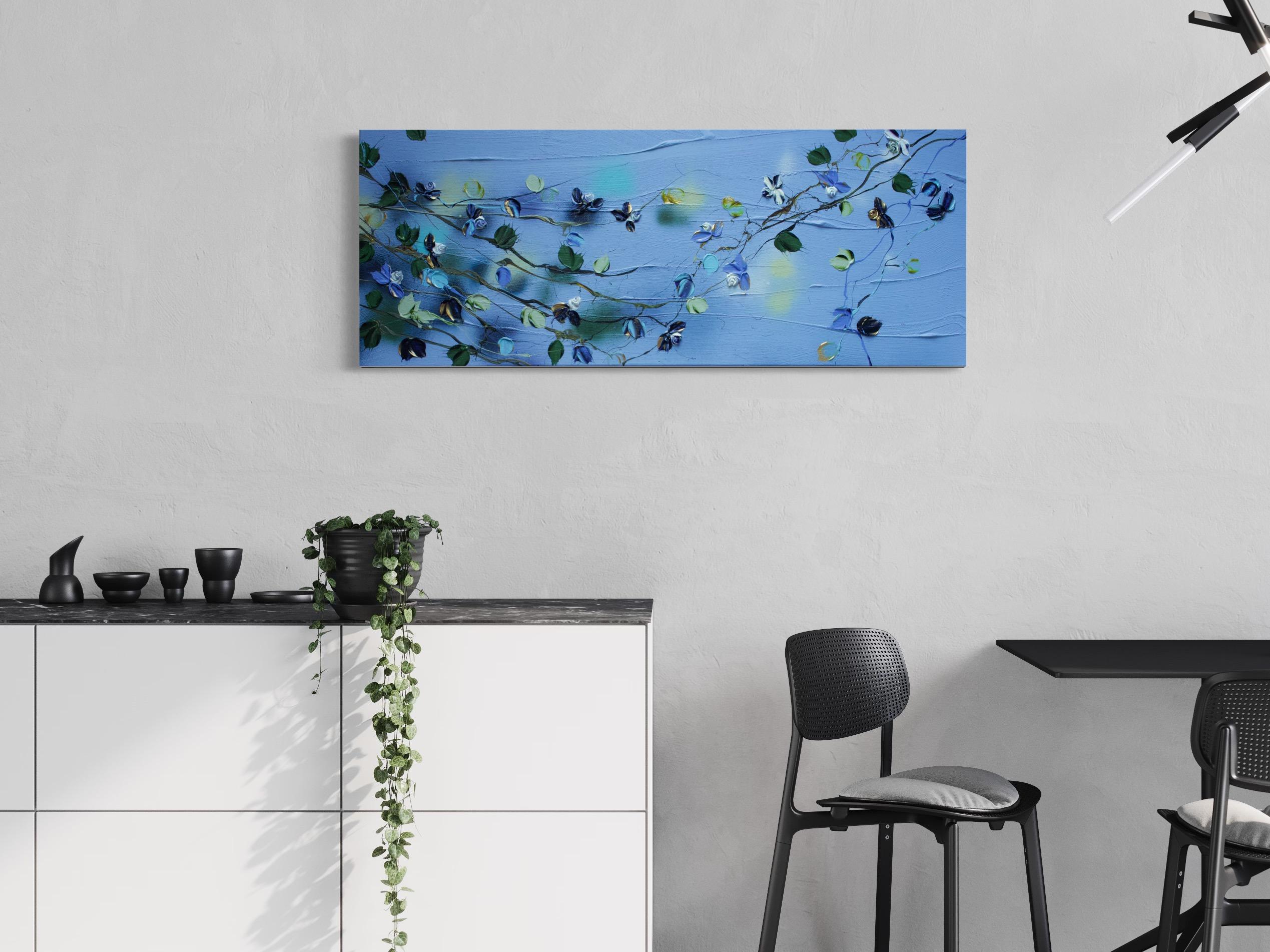 „Blue Spring II“ florale strukturierte Landschaft oder vertikales Format im Angebot 2