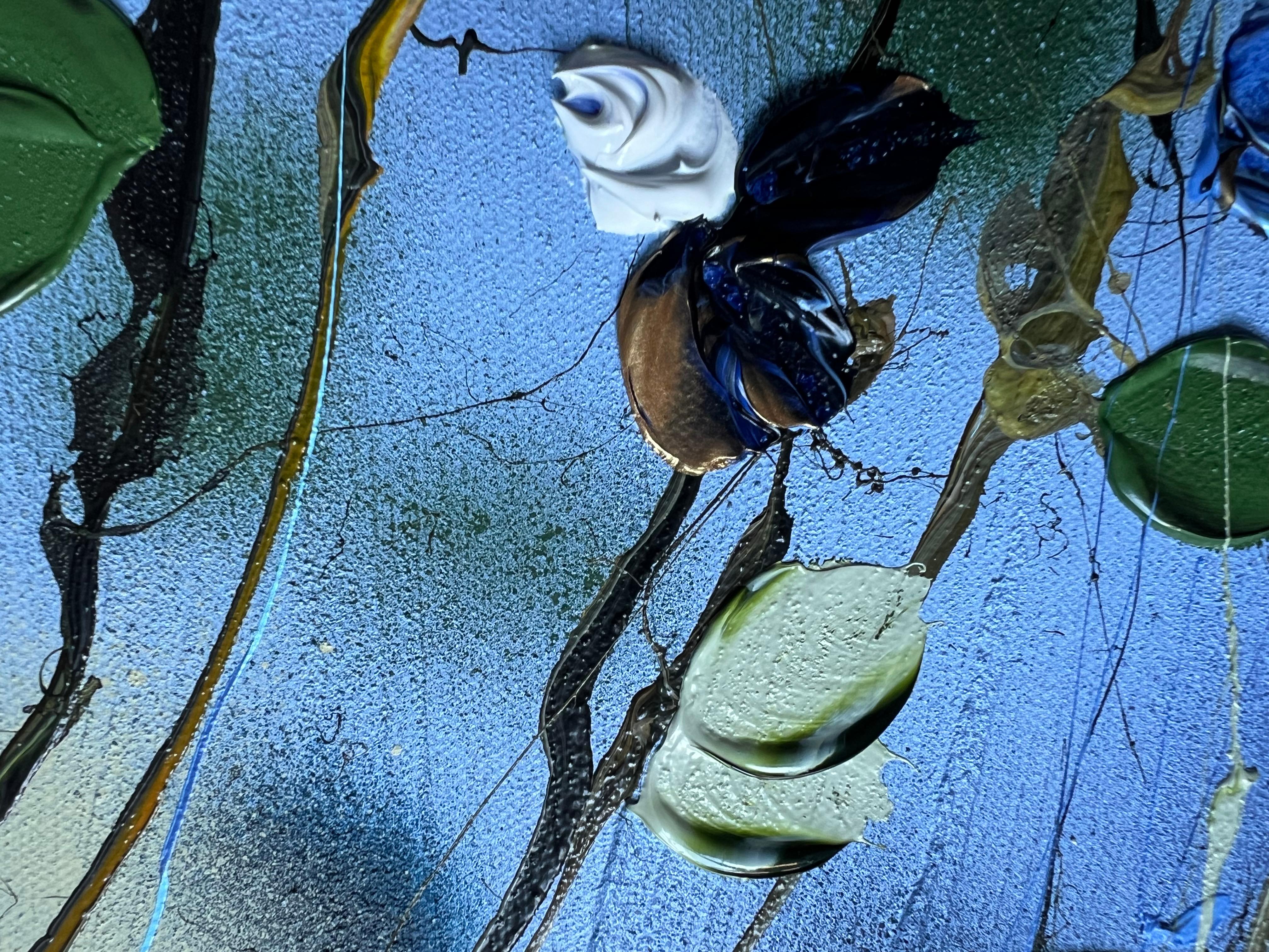 “Blue Spring II” long floral art, landscape format, textured art 6