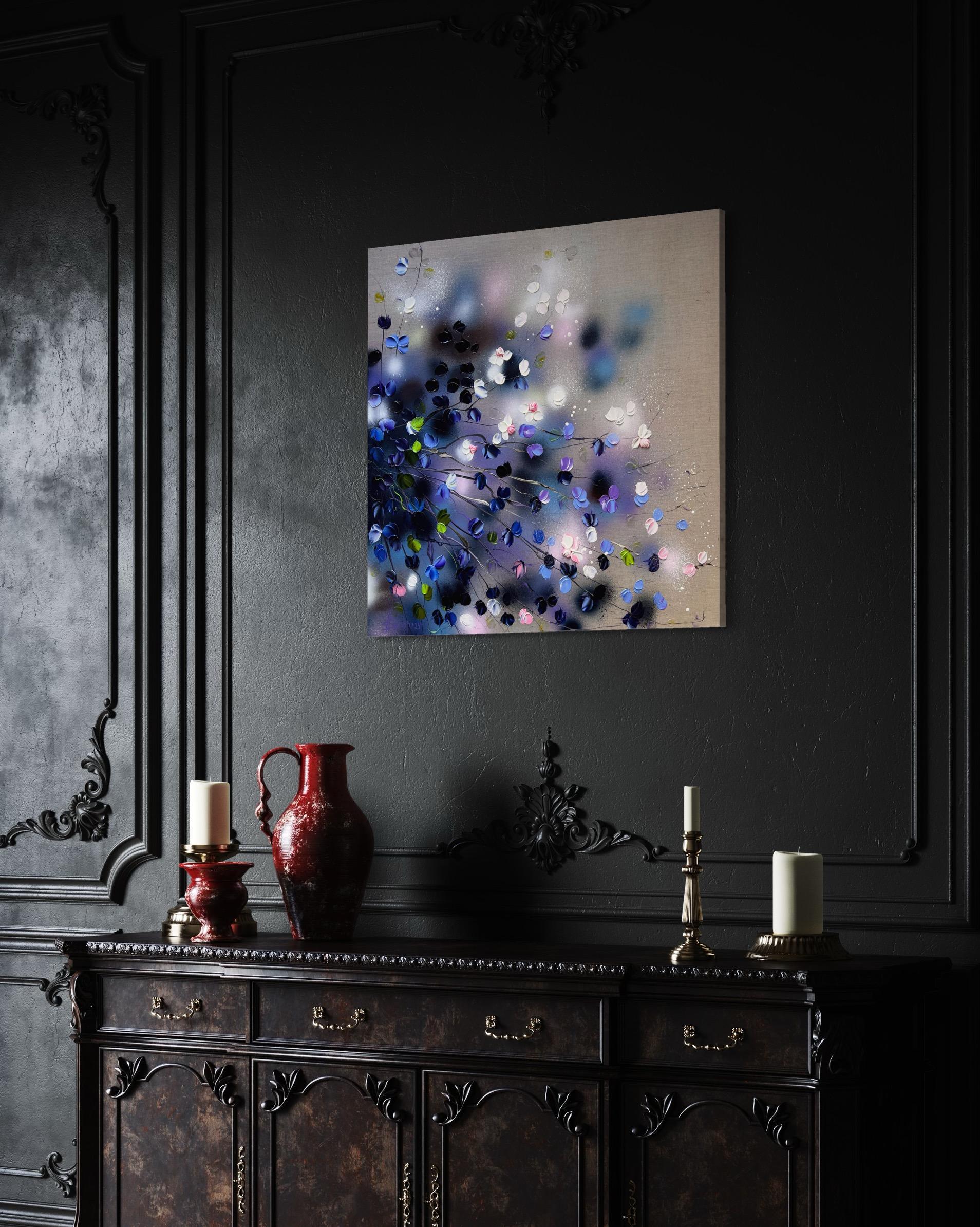 Blue-Violet Rose Bush - original impressionistic floral art on linen canvas For Sale 5