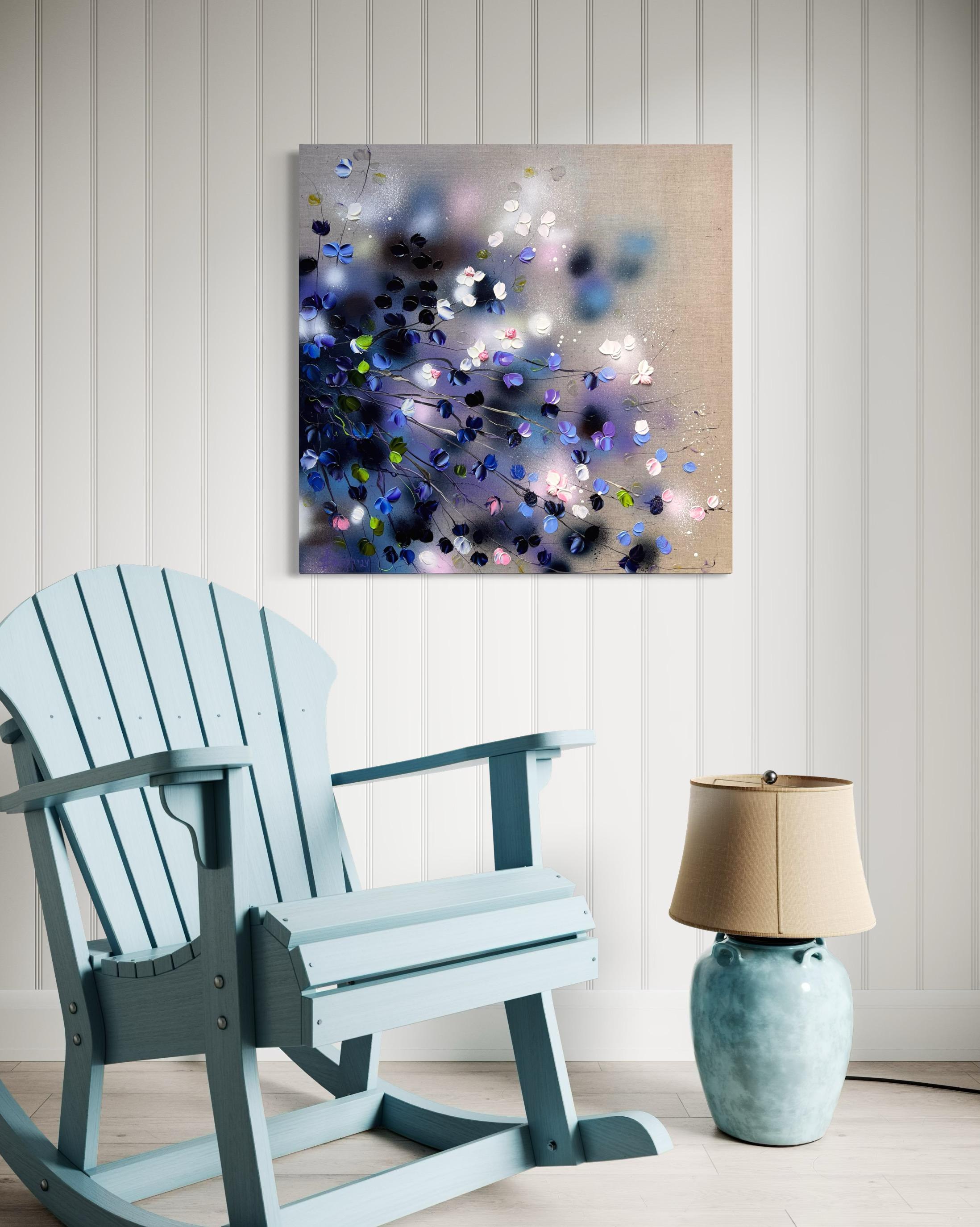Blue-Violet Rose Bush - original impressionistic floral art on linen canvas For Sale 6