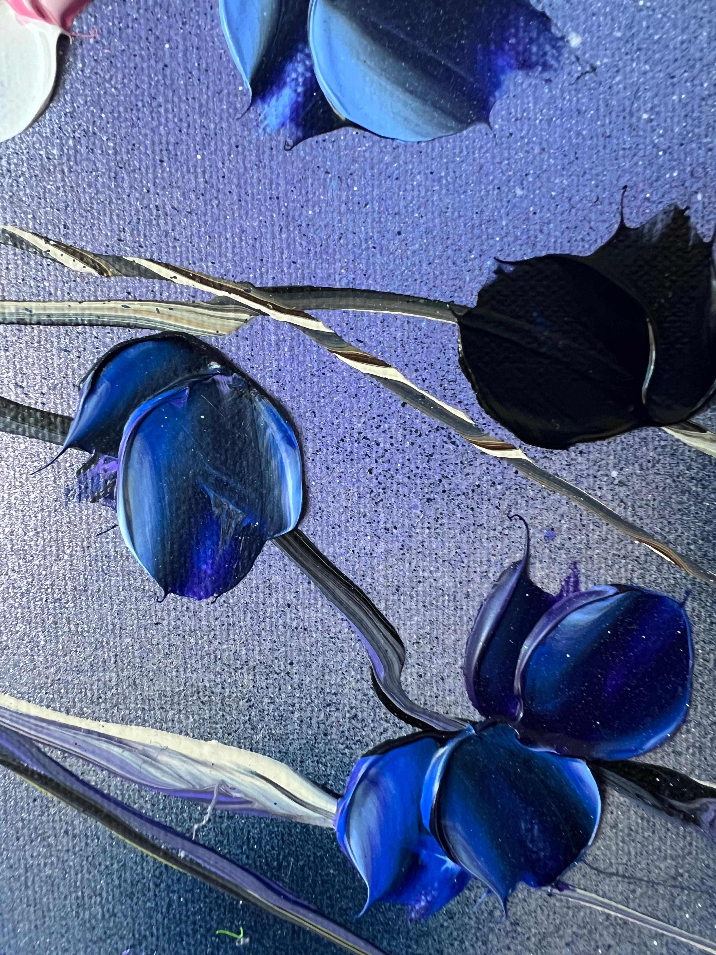 Blue-Violet Rose Bush - original impressionistic floral art on linen canvas For Sale 8