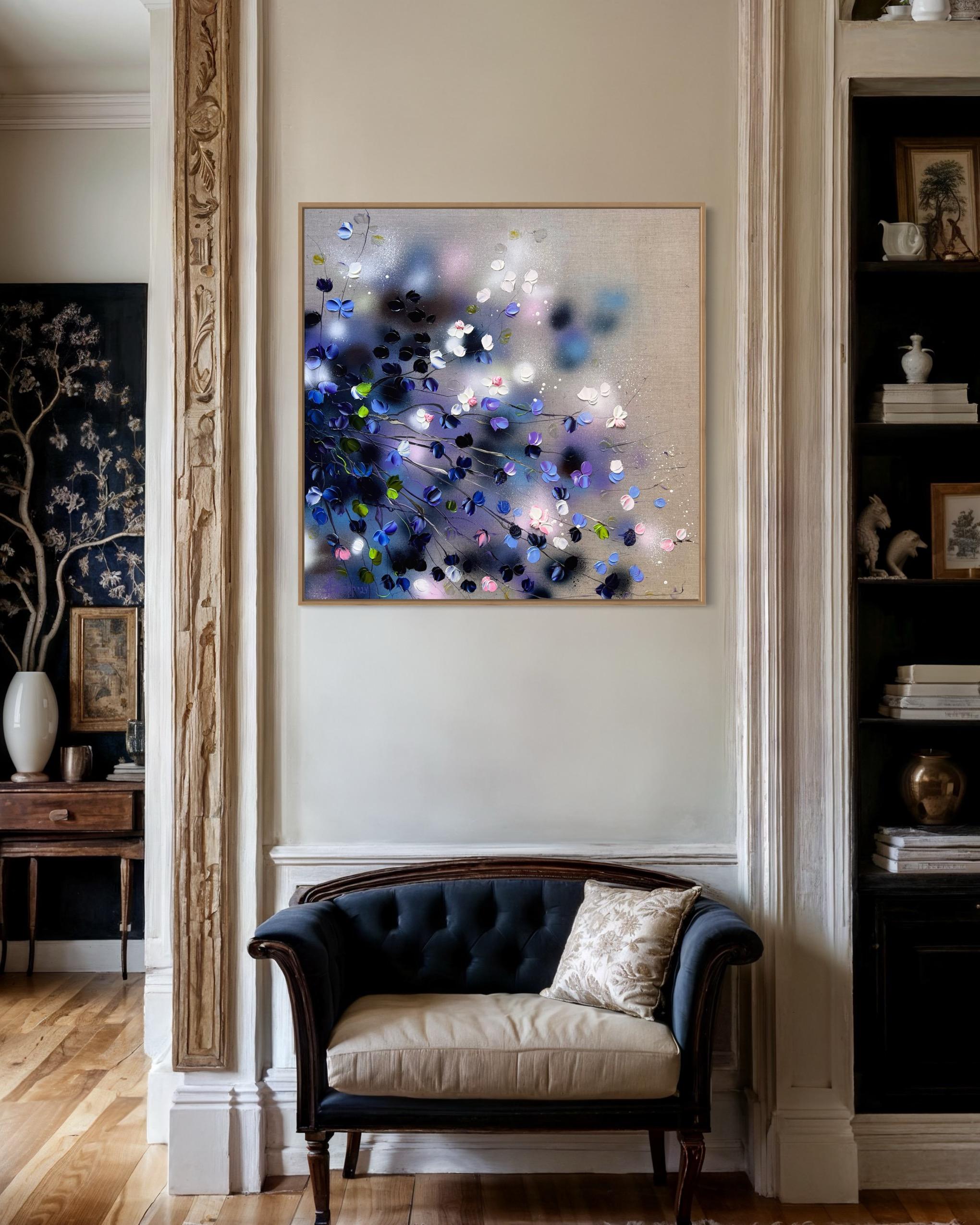 Blue-Violet Rose Bush - original impressionistic floral art on linen canvas For Sale 13