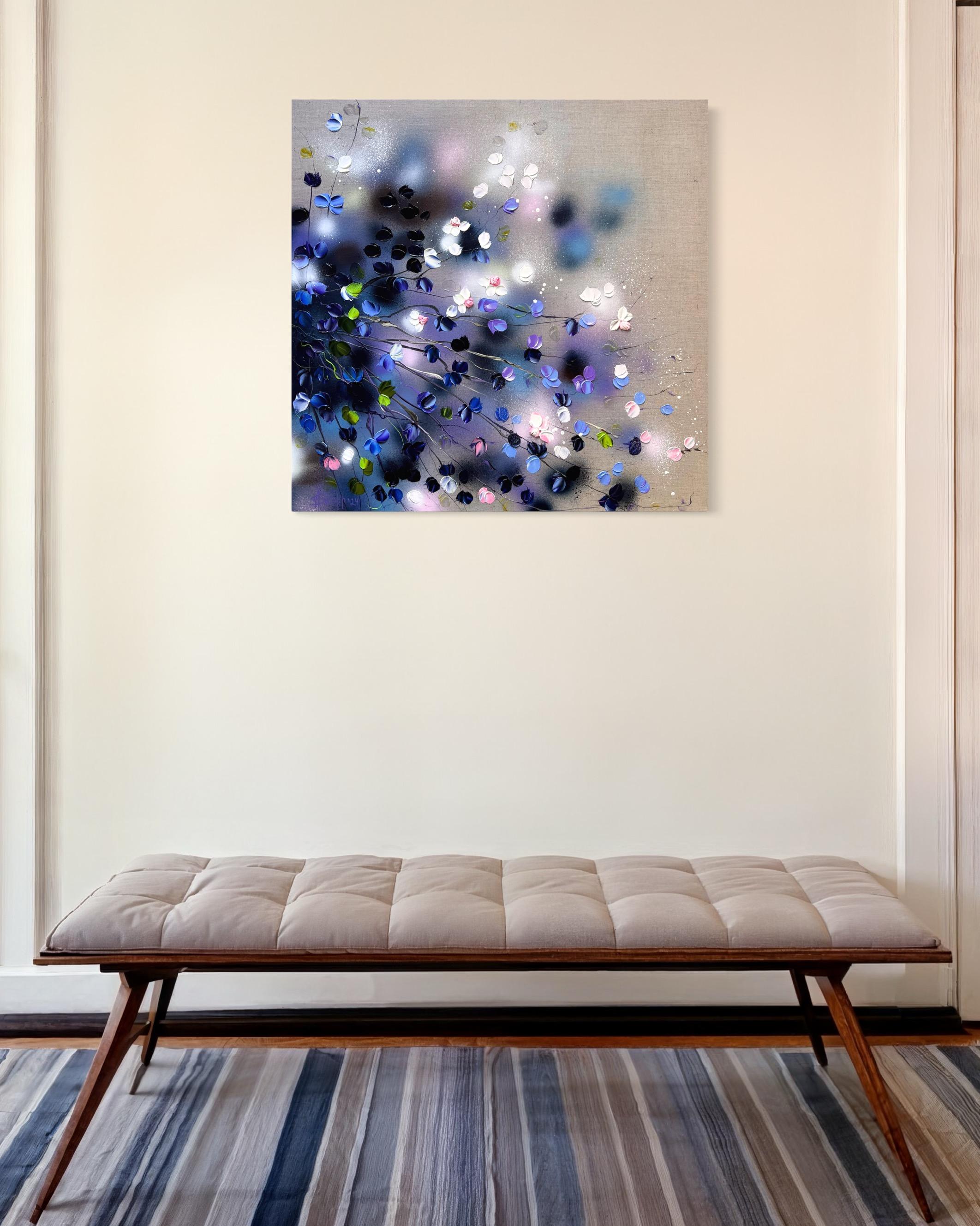 Blue-Violet Rose Bush - original impressionistic floral art on linen canvas For Sale 14