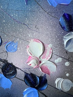 Blue-Violet Rose Bush - original impressionistic floral art on linen canvas