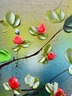 "Branches in Bloom" -  original impressionistic painting with flowers on linen