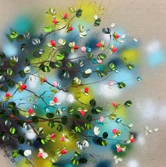 "Branch in fiore" -  dipinto impressionistico originale con fiori su lino