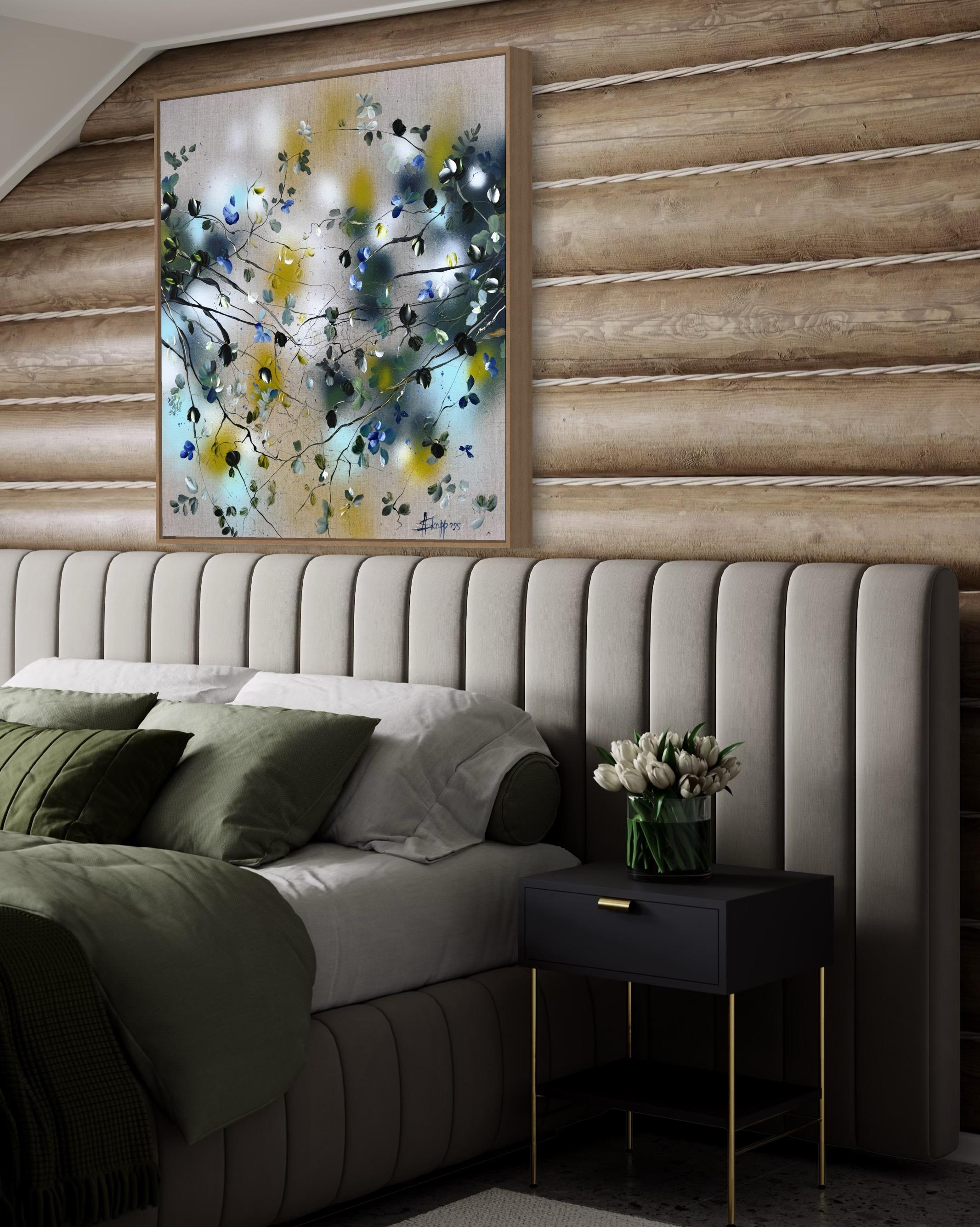 Breathing In - Original impressionistisches Gemälde mit Blumen auf Leinen-Leinwand im Angebot 1