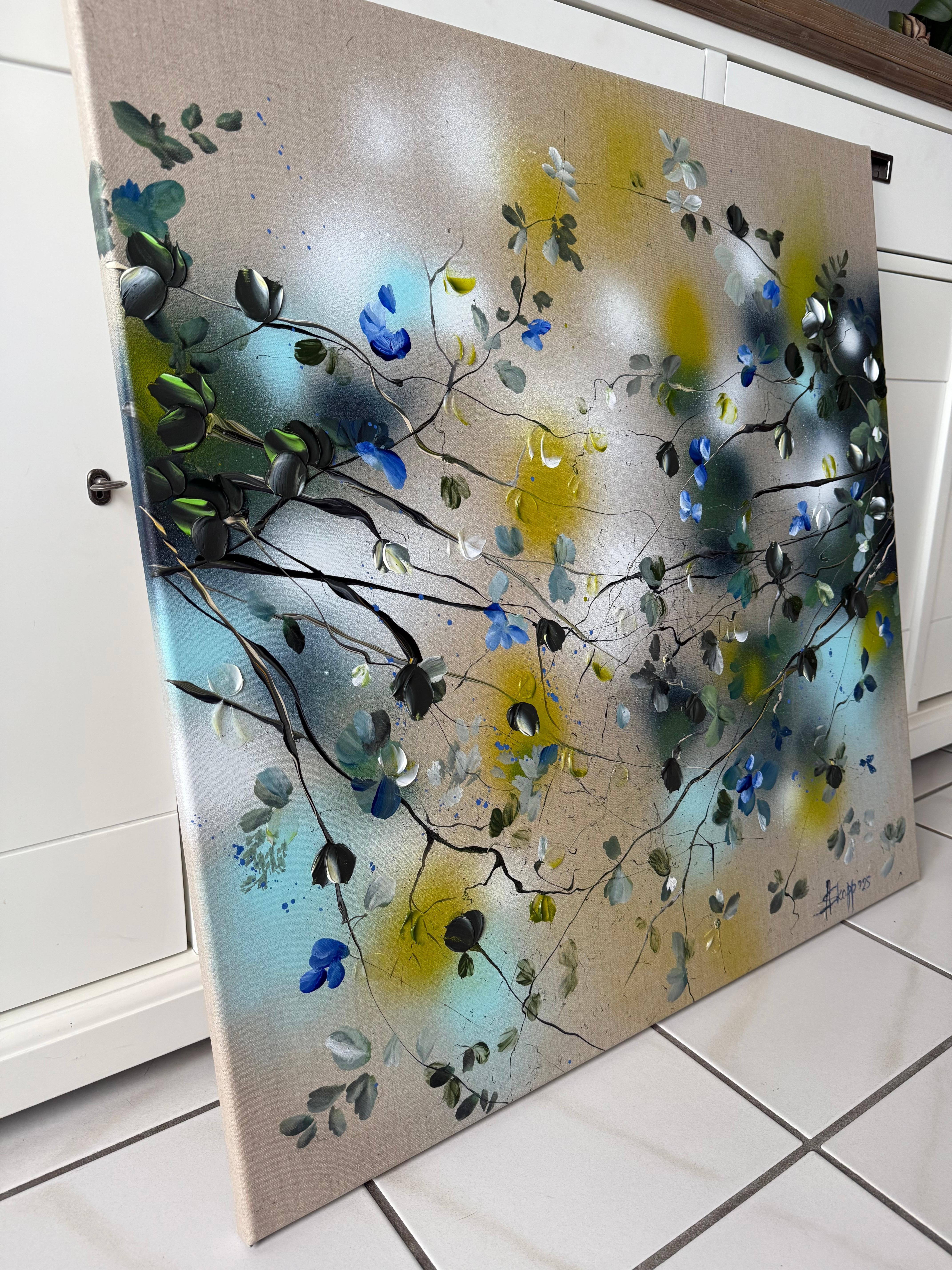 Breathing In - Original impressionistisches Gemälde mit Blumen auf Leinen-Leinwand im Angebot 3