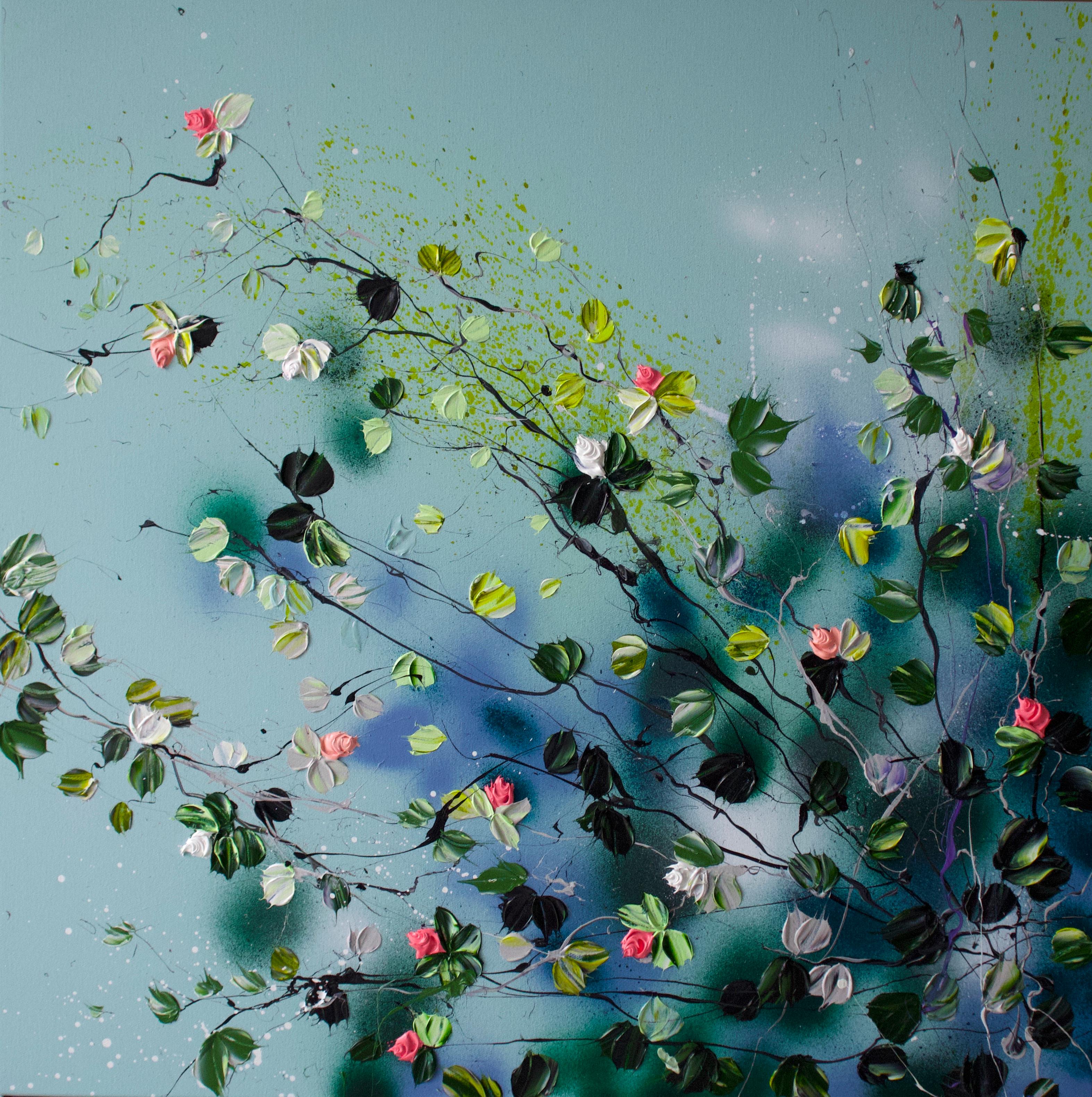 Anastassia Skopp Abstract Painting – "Ruhiger Tag II" quadratische florale romantische Kunst