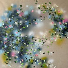 "Calm Enclave"  extra large painting on linen canvas, rose garden