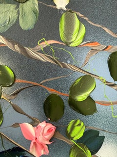"Calm Garden"  extra large painting on cotton canvas, rose garden, flowers, rose