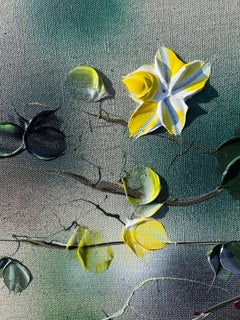 Calm Summer Evening - original impressionistic yellow roses on linen canvas