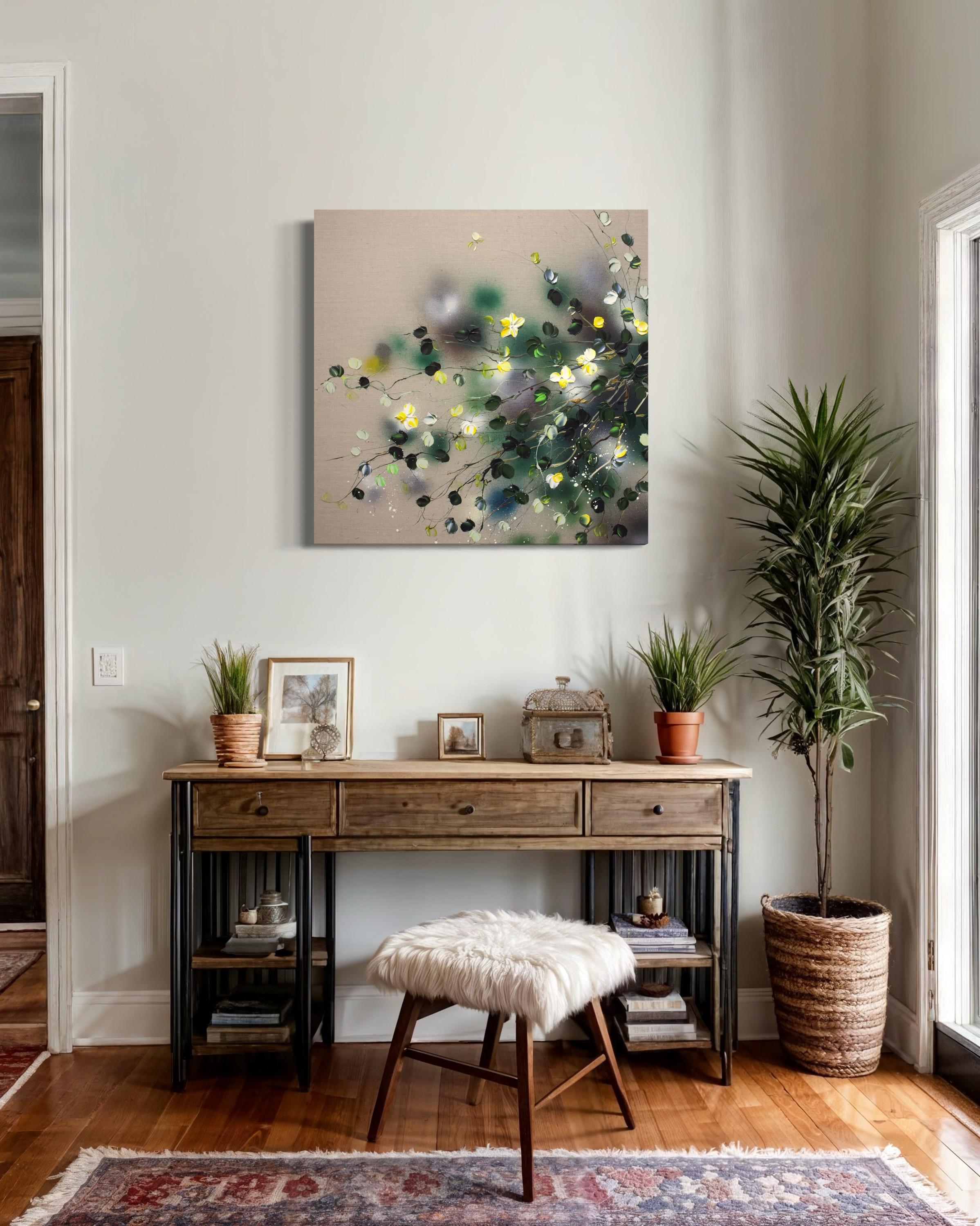 Calm Summer Evening - original impressionistic yellow roses on linen canvas For Sale 2