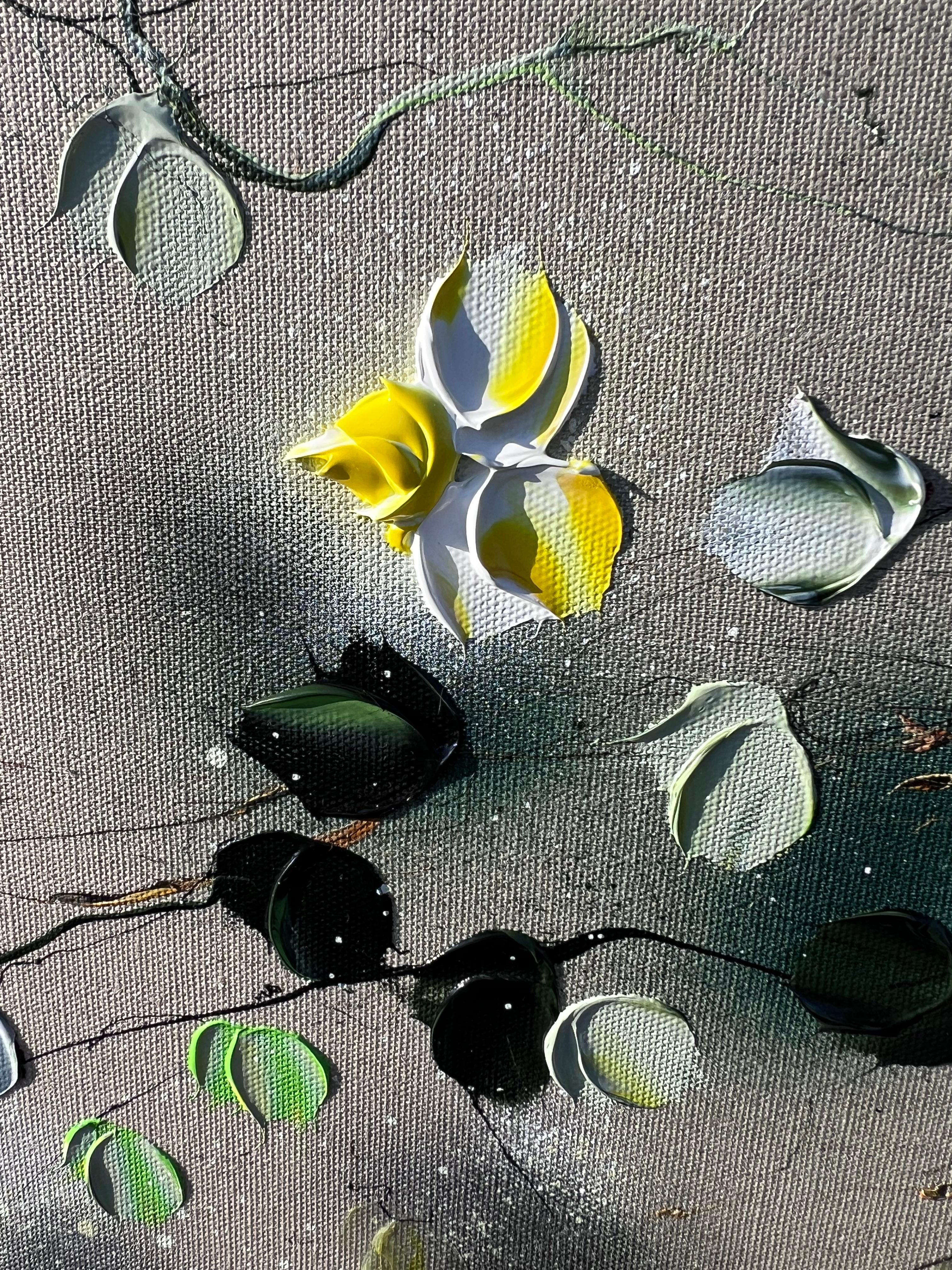 Calm Summer Evening - original impressionistic yellow roses on linen canvas For Sale 3