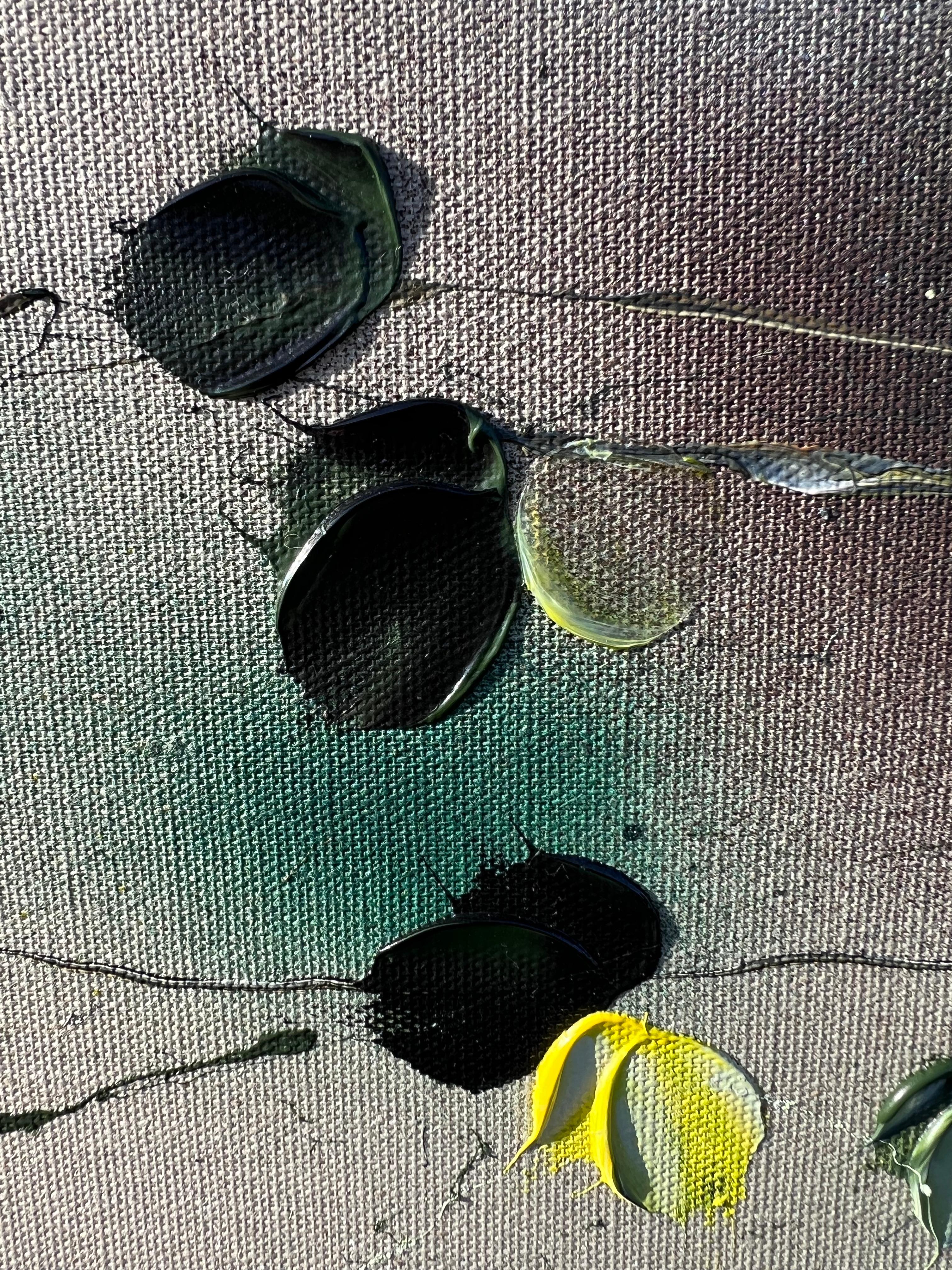 Calm Summer Evening - original impressionistic yellow roses on linen canvas For Sale 4