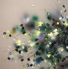 Calm Summer Evening - original impressionistic yellow roses on linen canvas