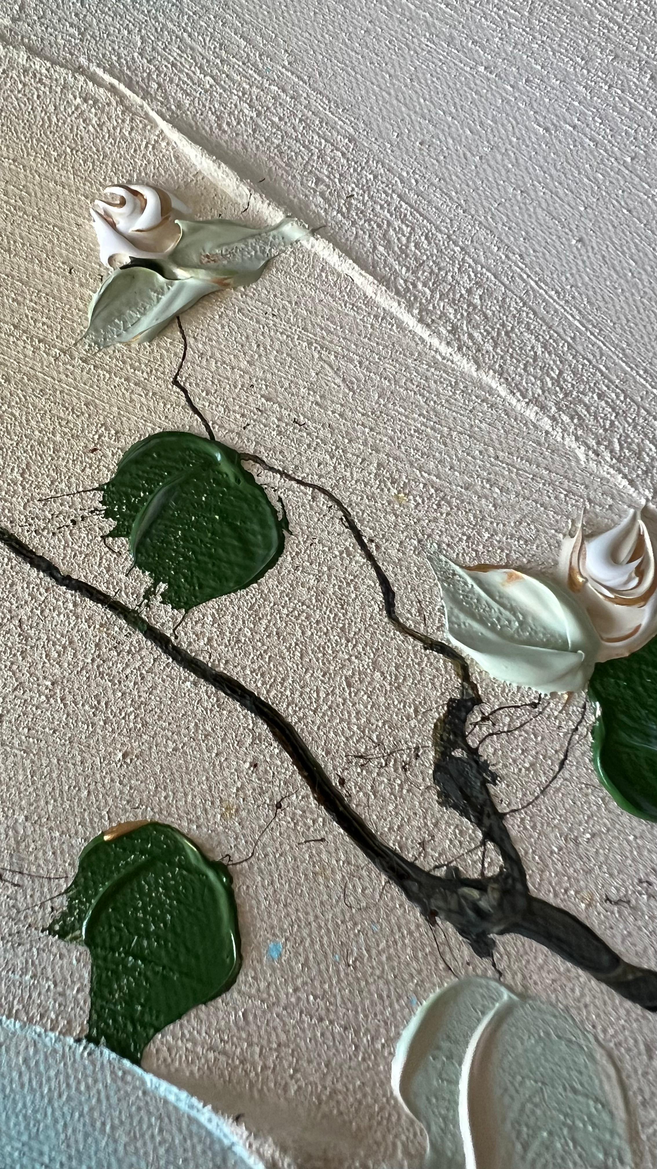 „Caramel Roses I“ Texturierte Blumenkunst mit Textur im Angebot 6