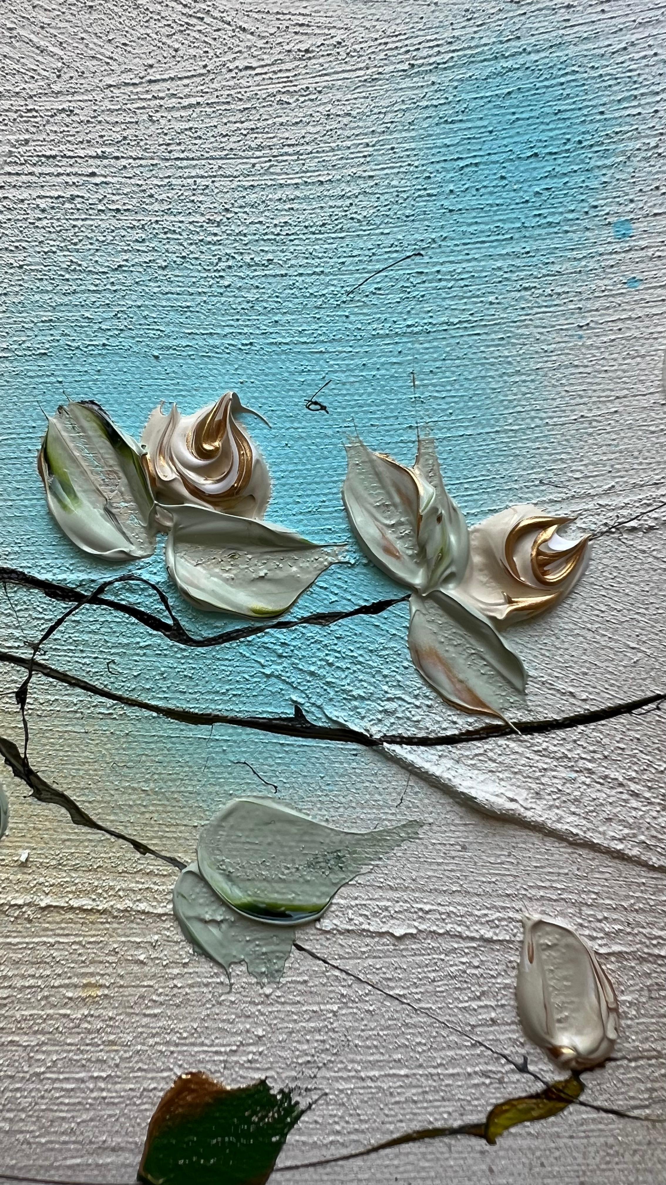 „Caramel Roses I“ Texturierte Blumenkunst mit Textur im Angebot 9