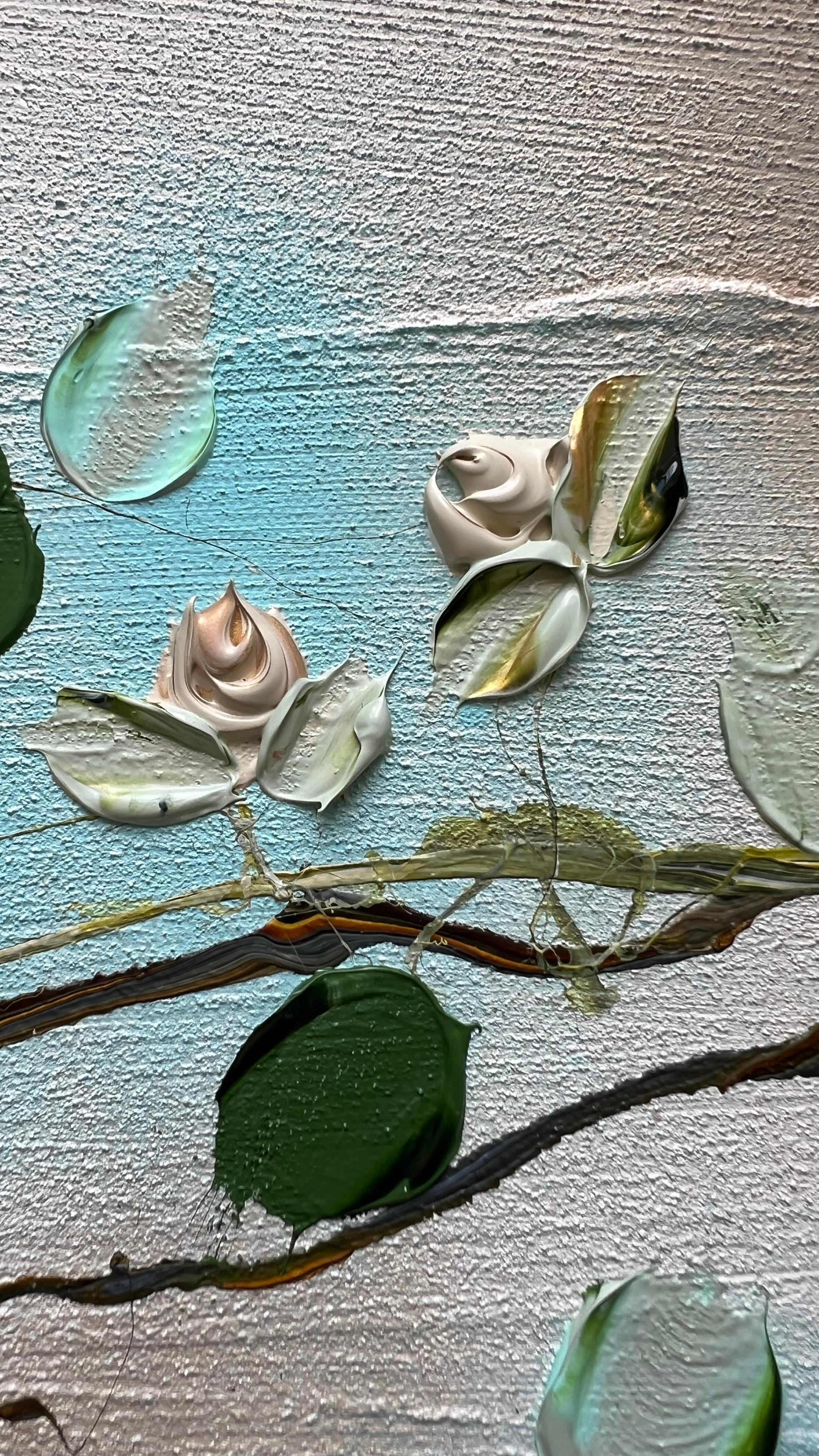 Peinture texturée florale Caramel Roses II en vente 6