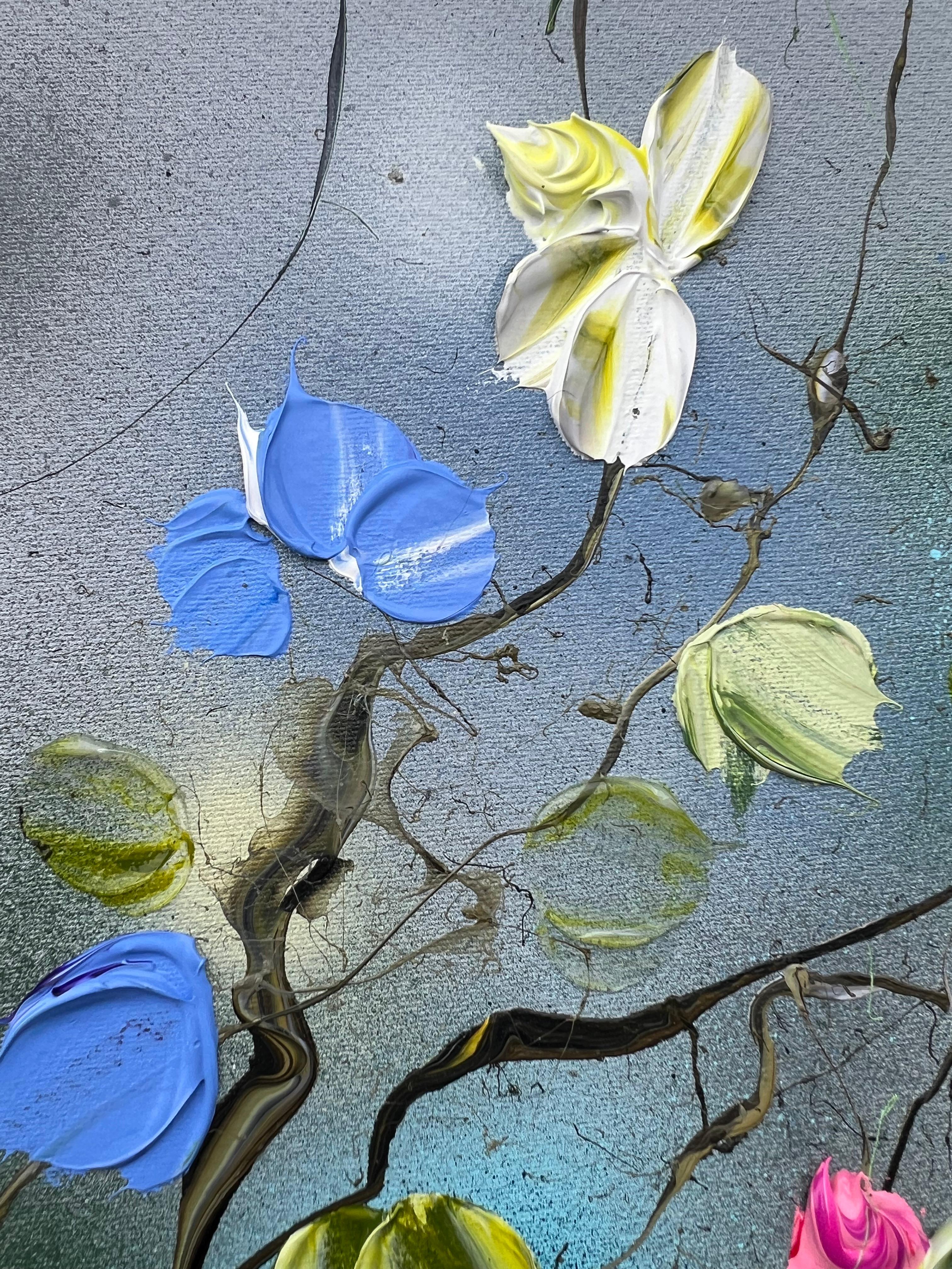 „December Sky: Blooms in Silence“ sehr große florale Kunst, sehr große Kunst (Abstrakt), Painting, von Anastassia Skopp