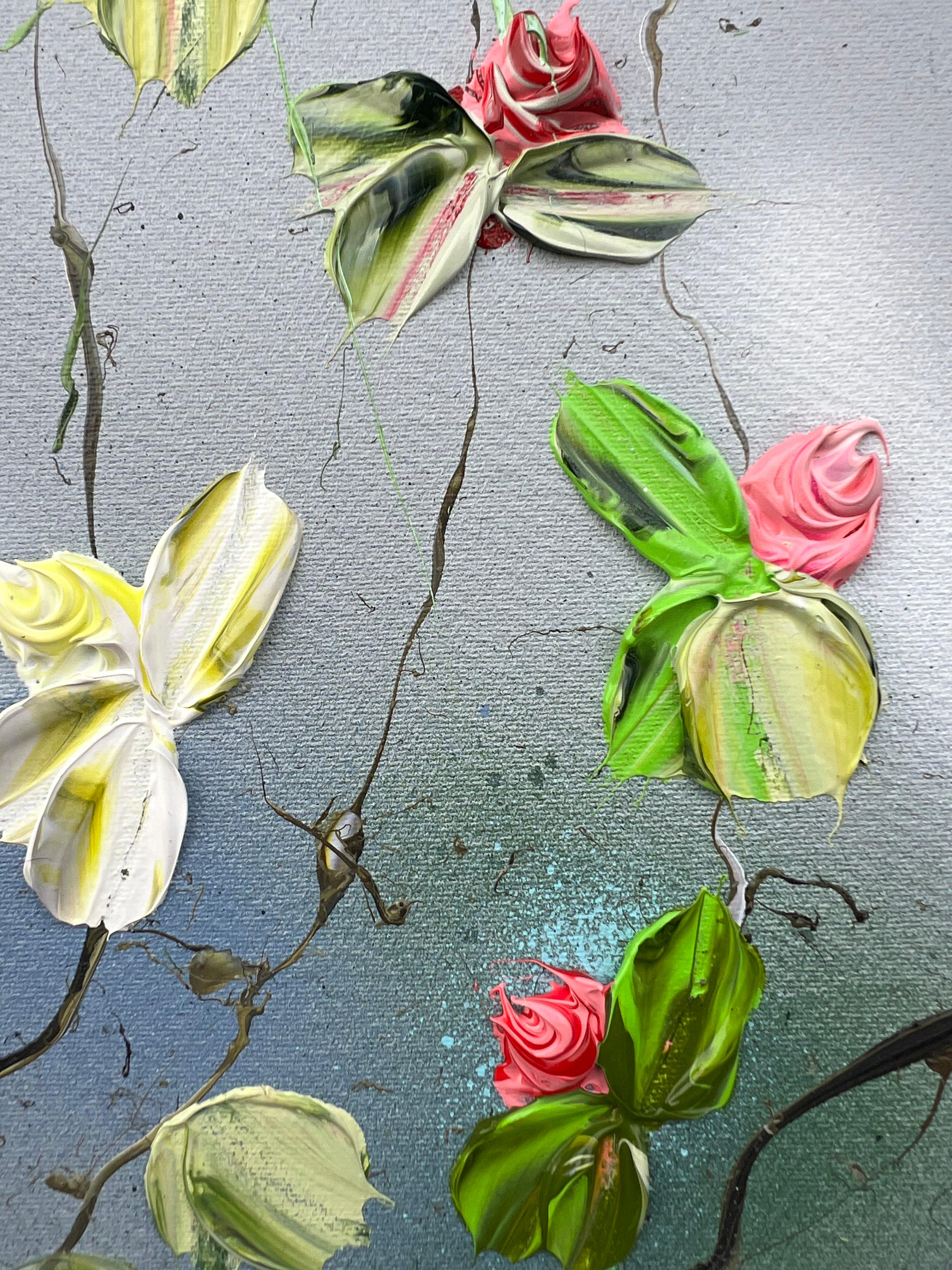 « December Sky: Blooms in Silence », très grande peinture florale, format paysage en vente 11